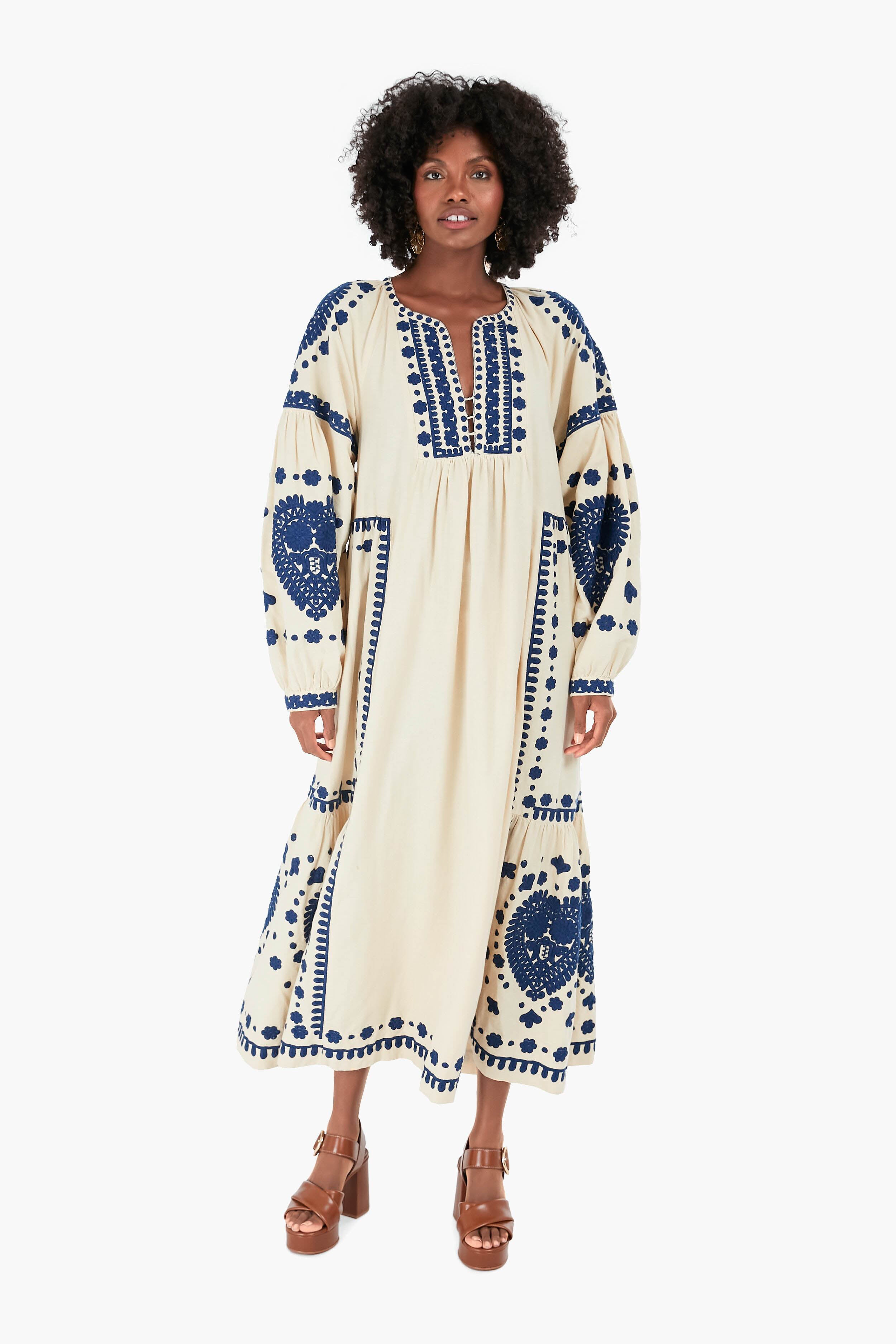 Cream Holly Soutache Longsleeve Dress-Beilave