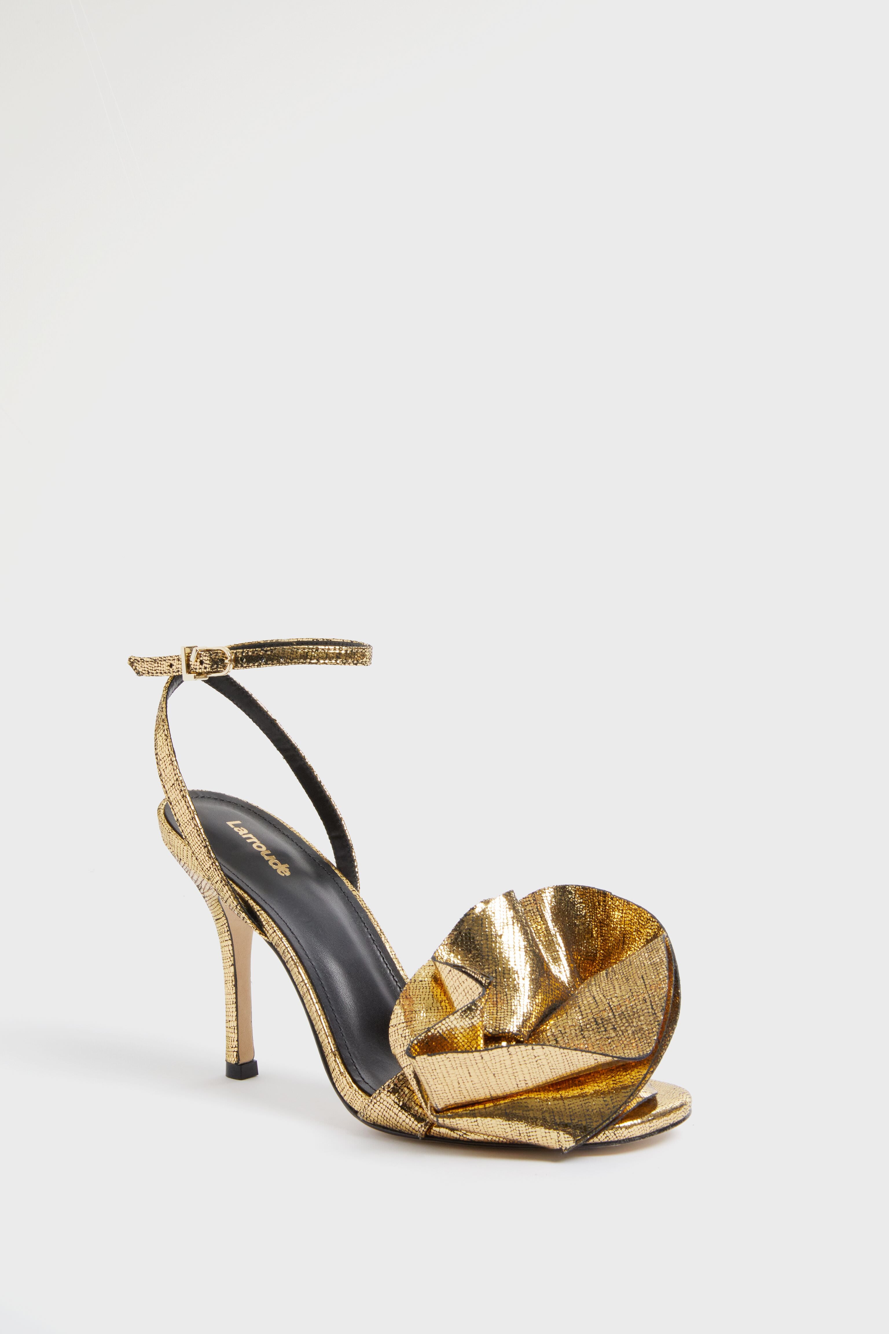 Gold Cracked Metallic Leather Penelope Sandals-Beilave