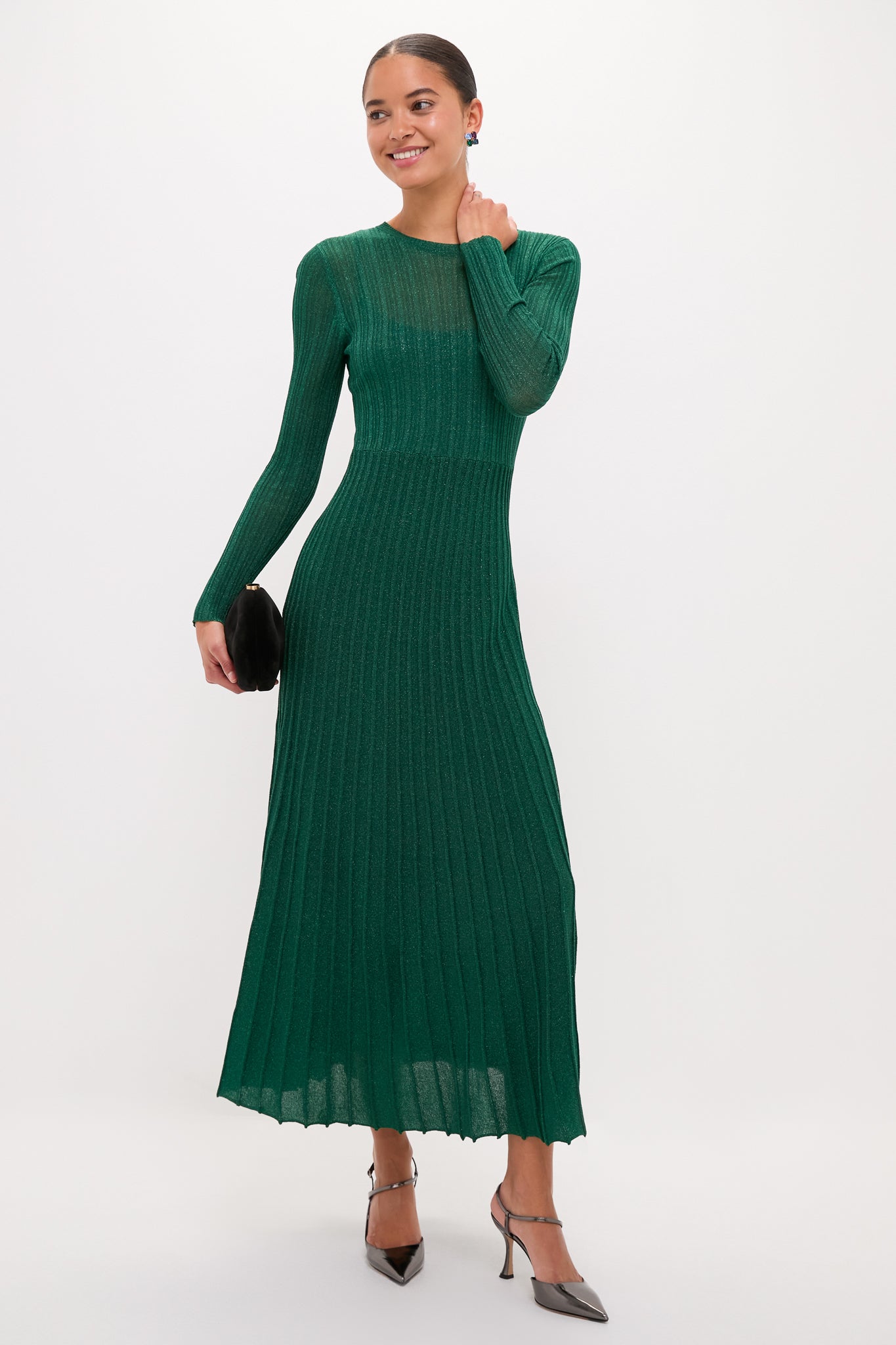Green Shimmer Knit Cammie Maxi Dress-Beilave