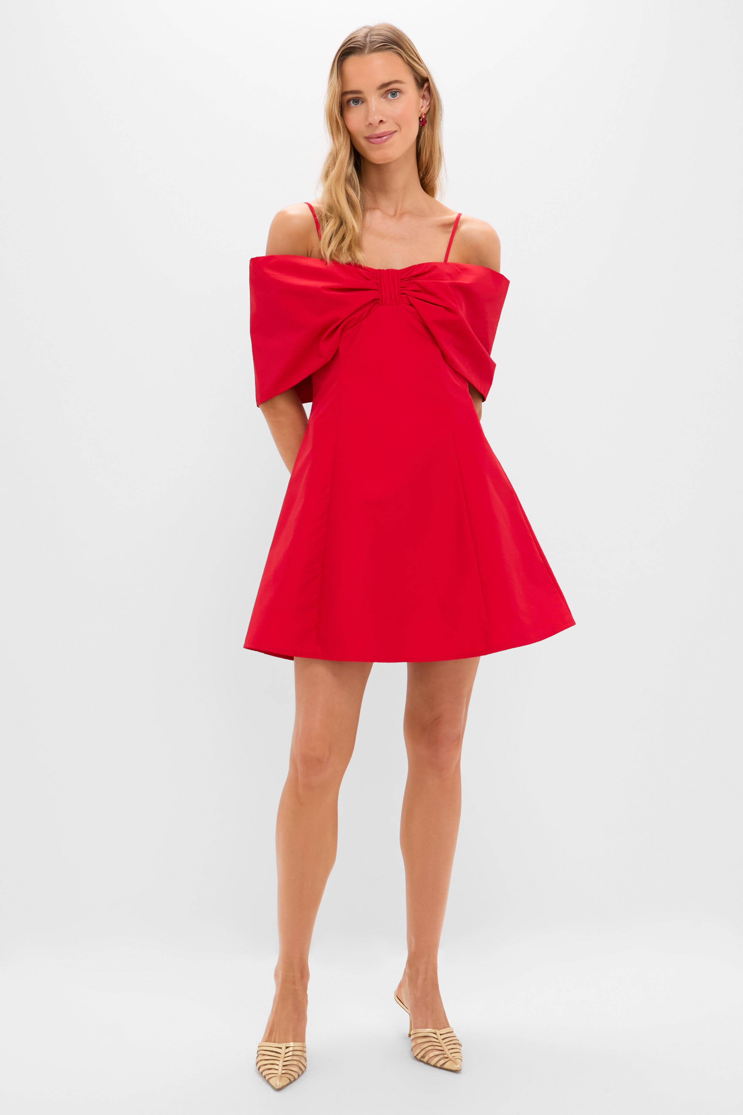Off-the-Shoulder Red Bow Bates Mini Dress-Beilave