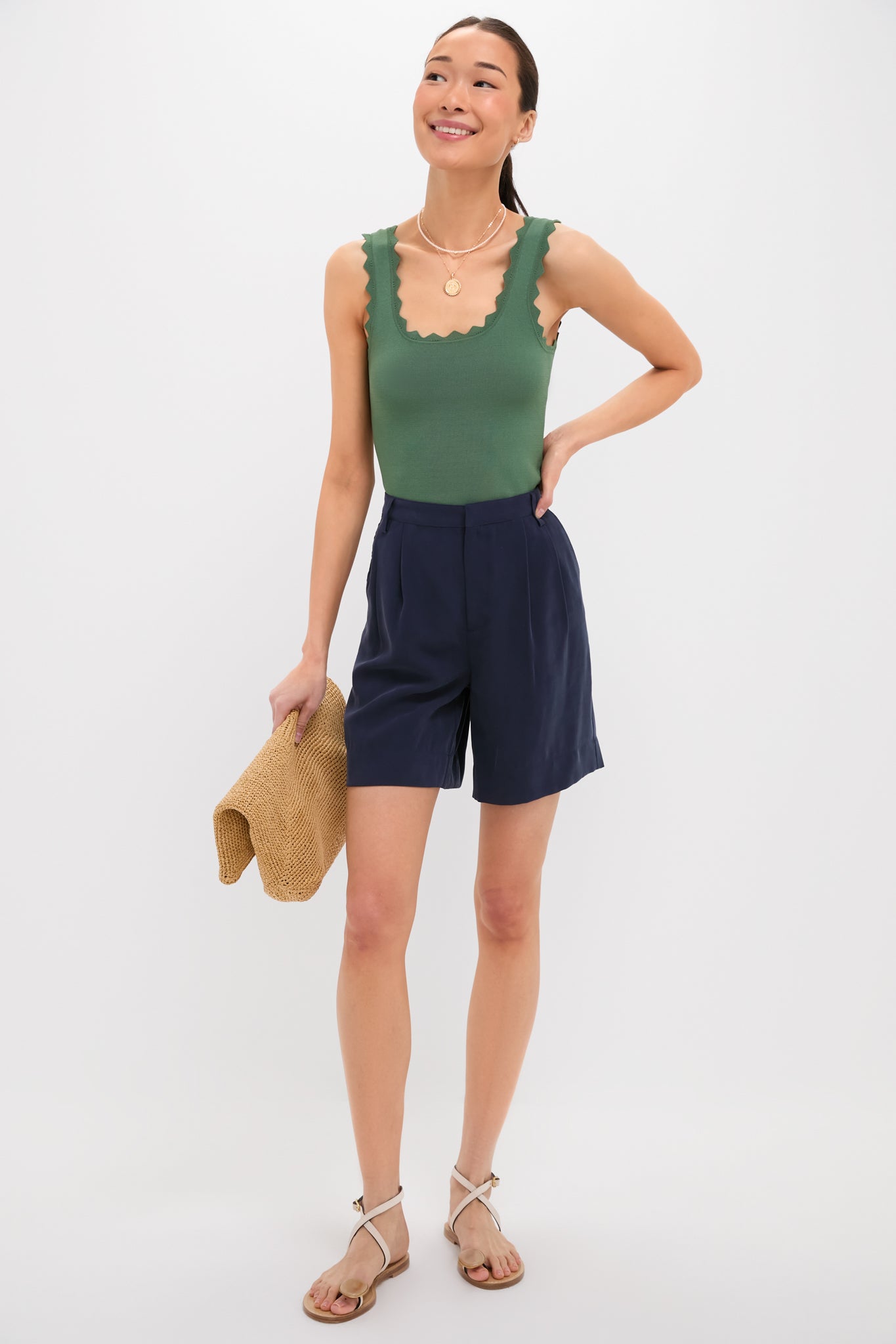 Olive Ric Rac Compression Tank-Beilave