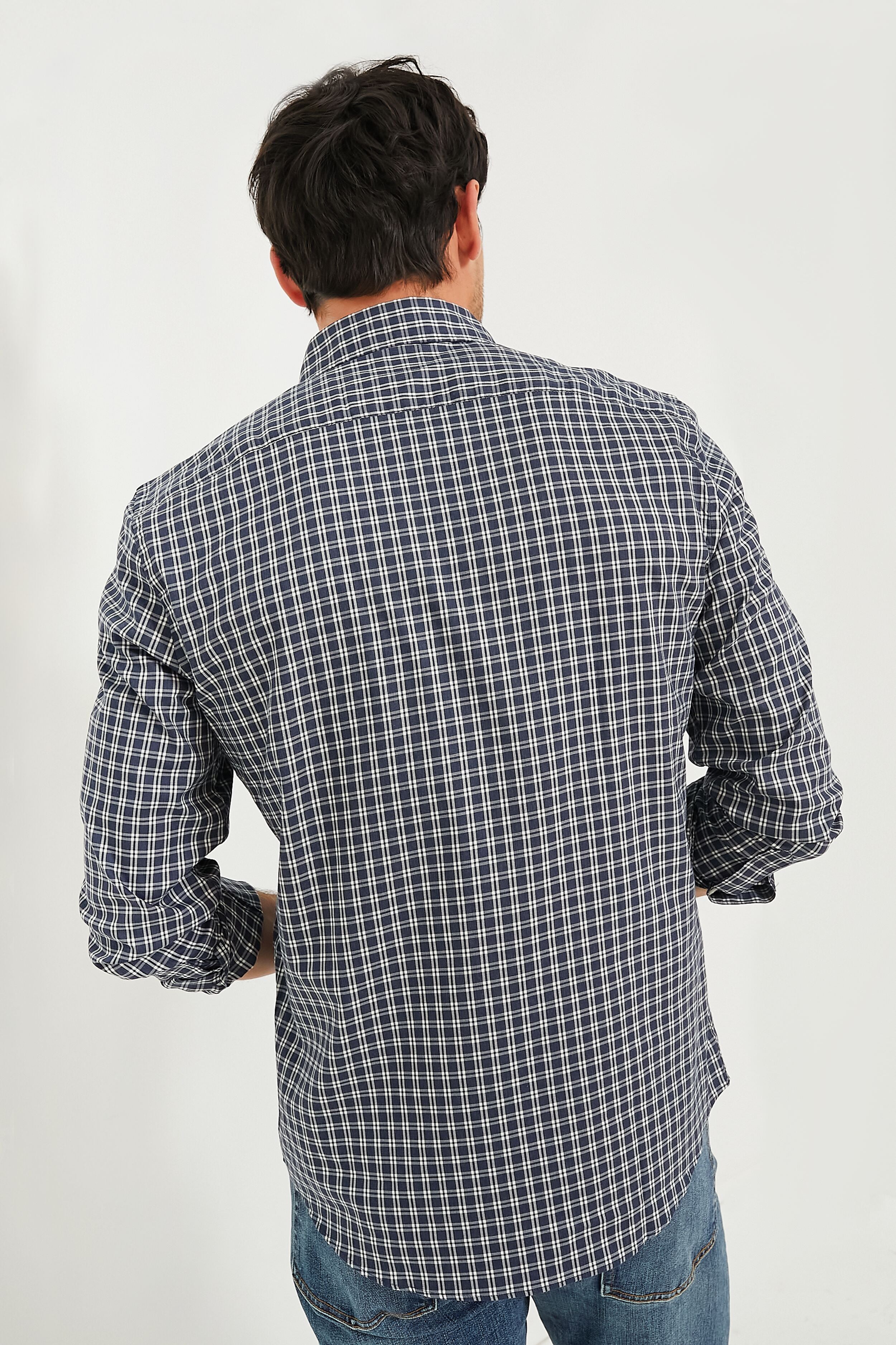 Navy White Check Movement Shirt-Beilave