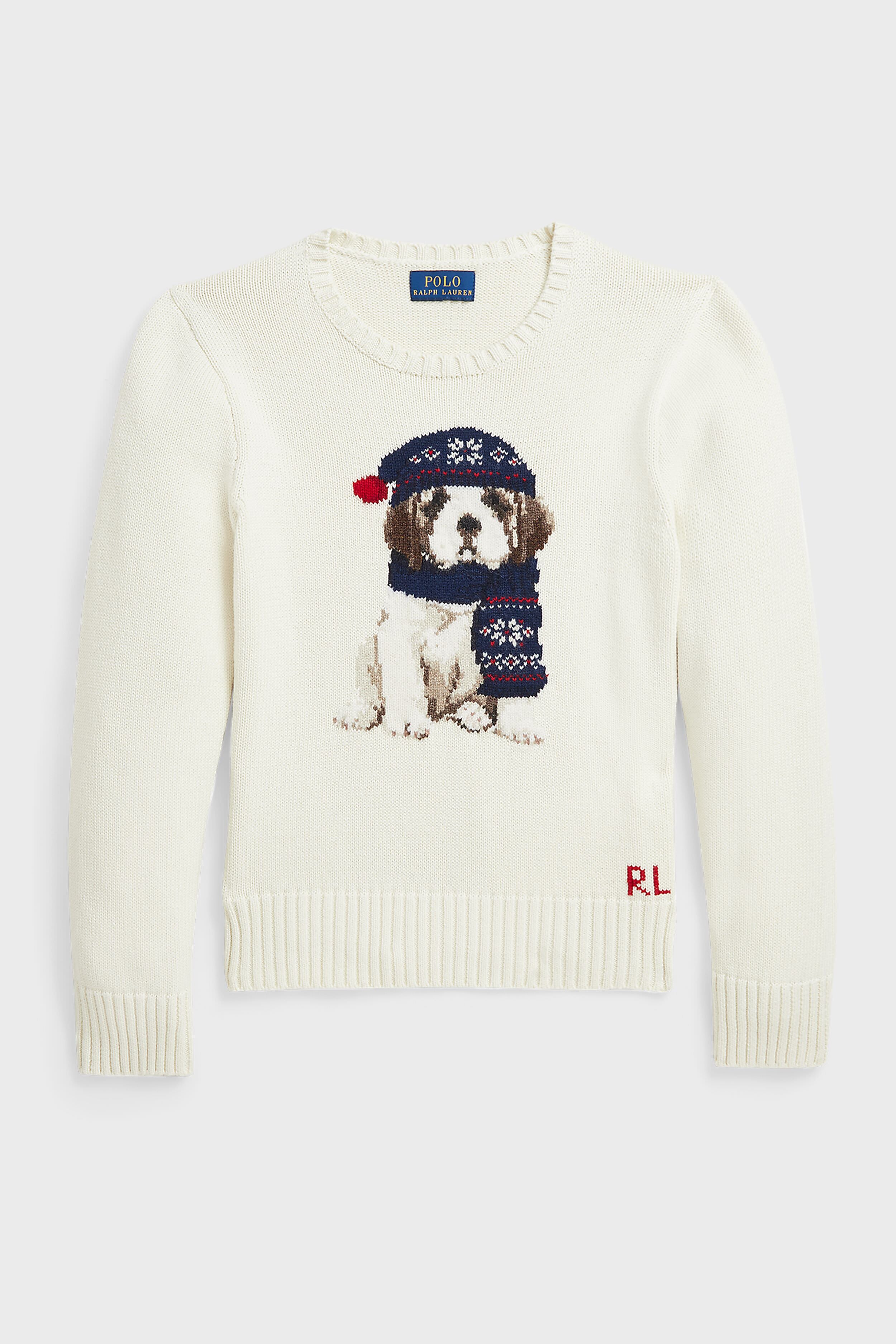 Girls Long-Sleeve Combed Cotton Novelty Dog Graphic Sweater-Beilave