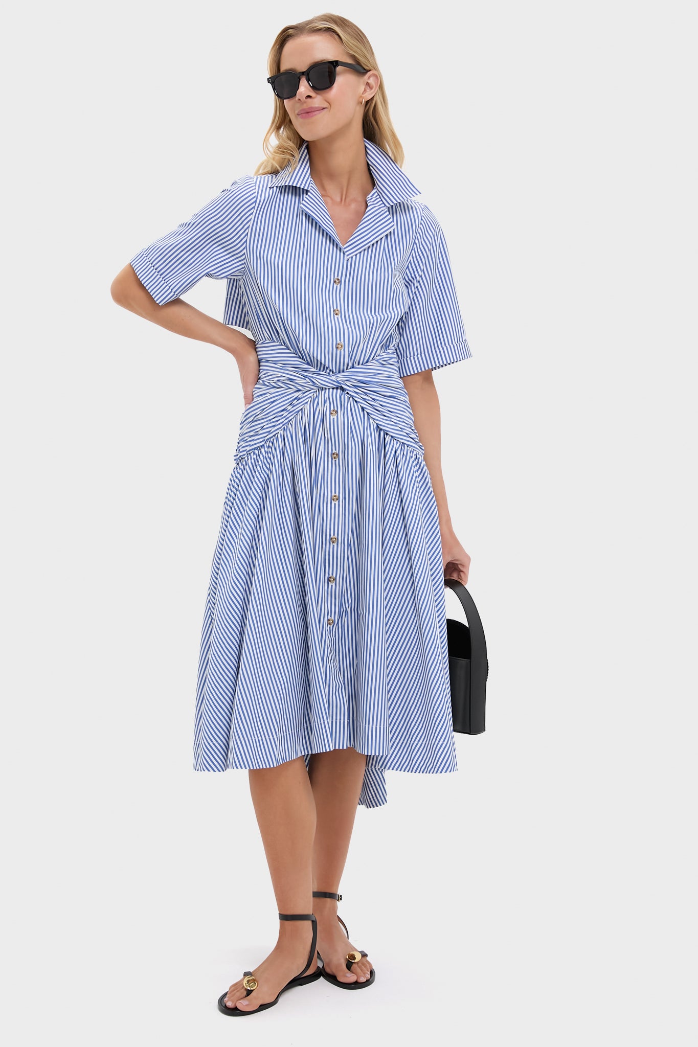Blue Stripe Tie Shirt Dress-Beilave