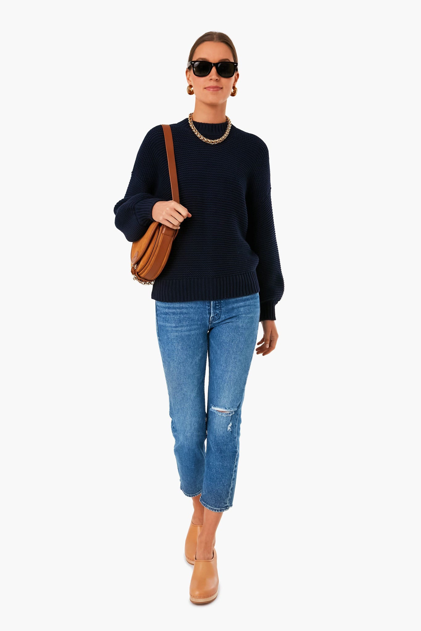 Dark Navy Button Back Crewneck Sweater-Beilave