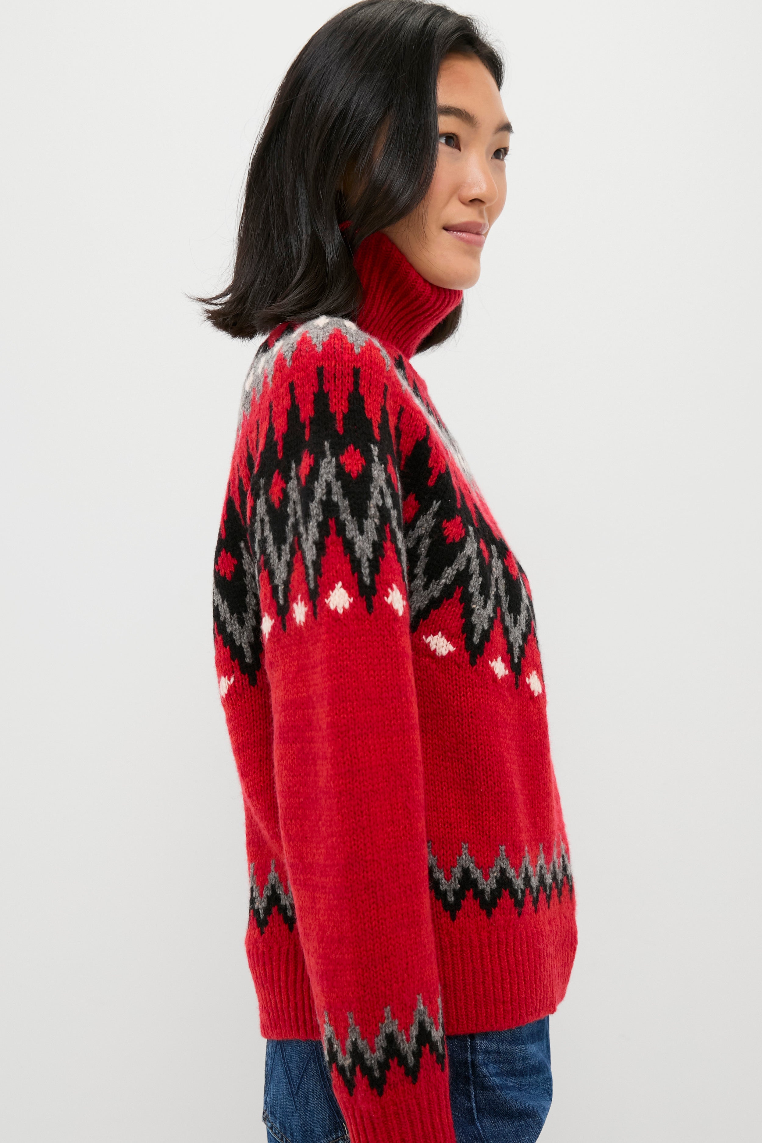 Fireside Red Fairisle Multi Turtleneck Sweater-Beilave
