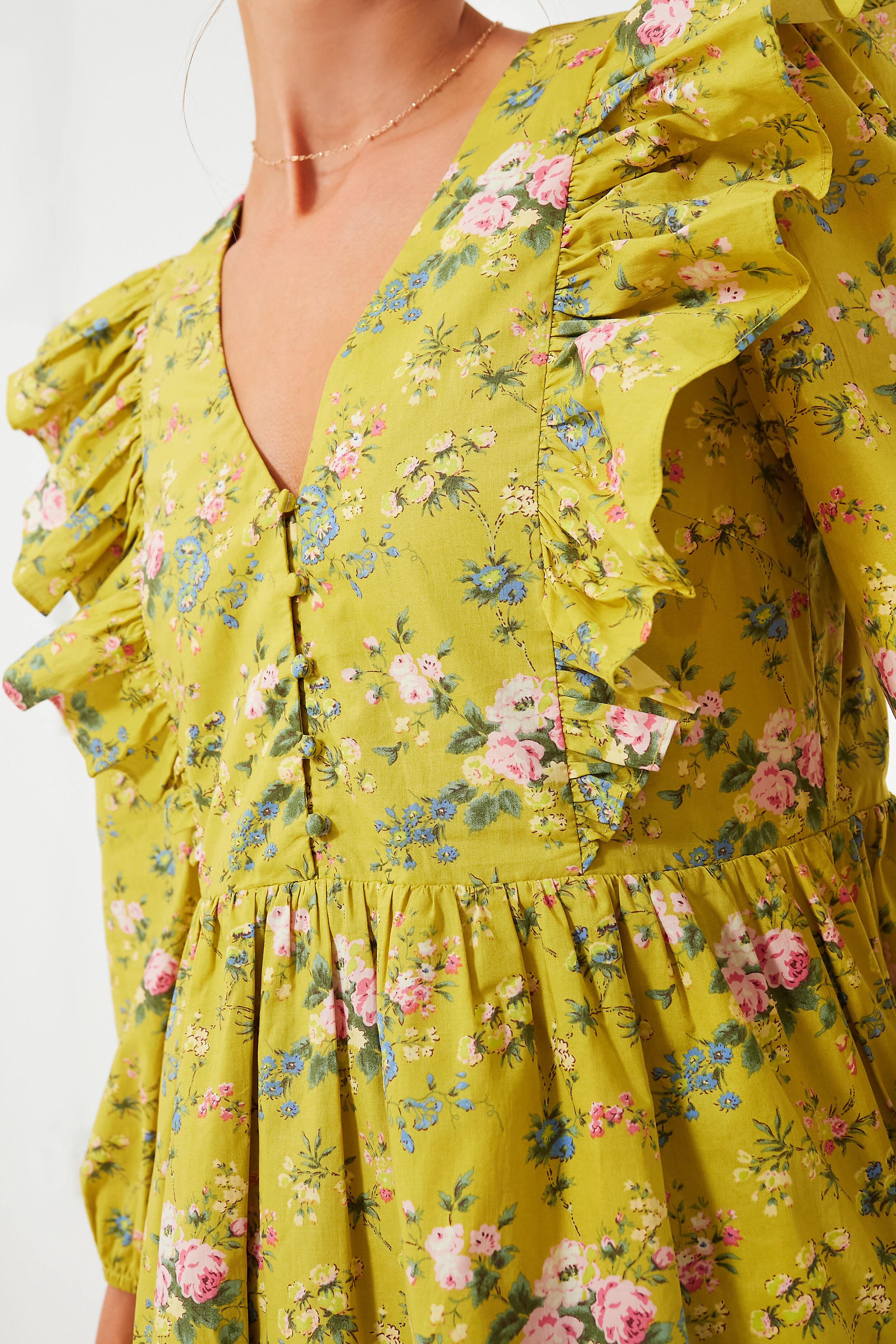 Green Floral Ruffle Reese Mini Dress-Beilave