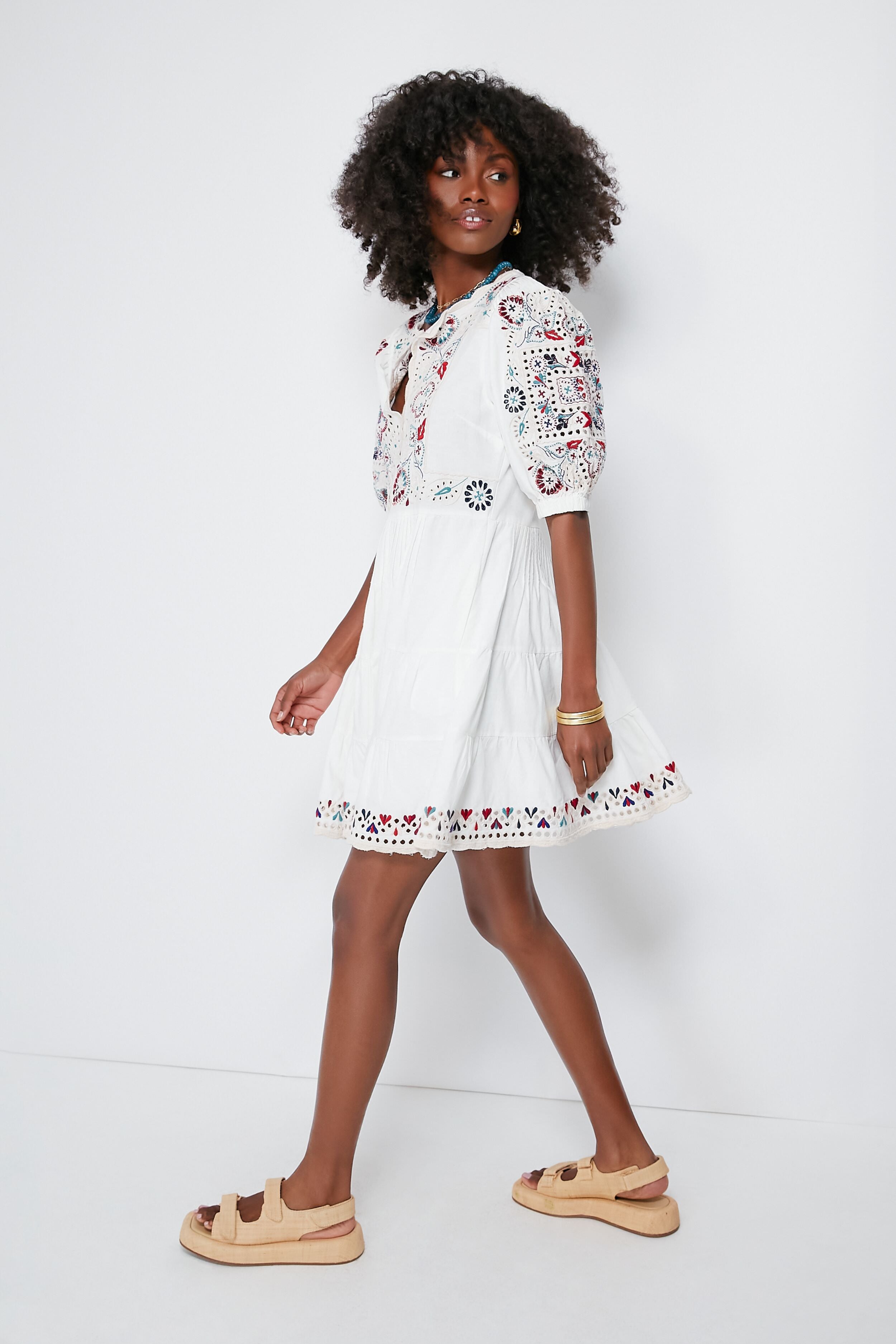 Cream Alicia Embroidery Long Sleeve Dress-Beilave
