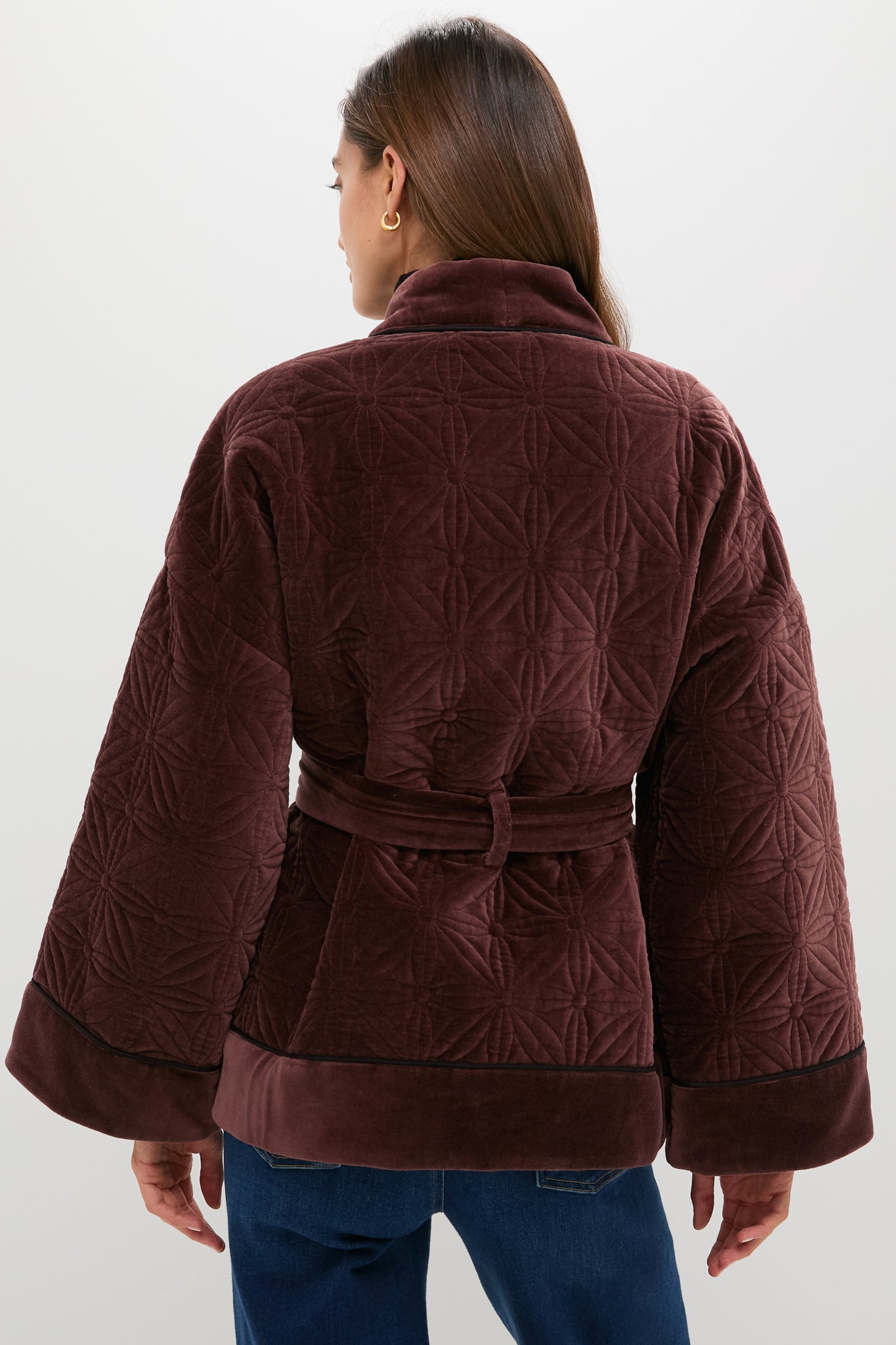 Chocolate Quilted Velvet Simone Wrap Jacket-Beilave