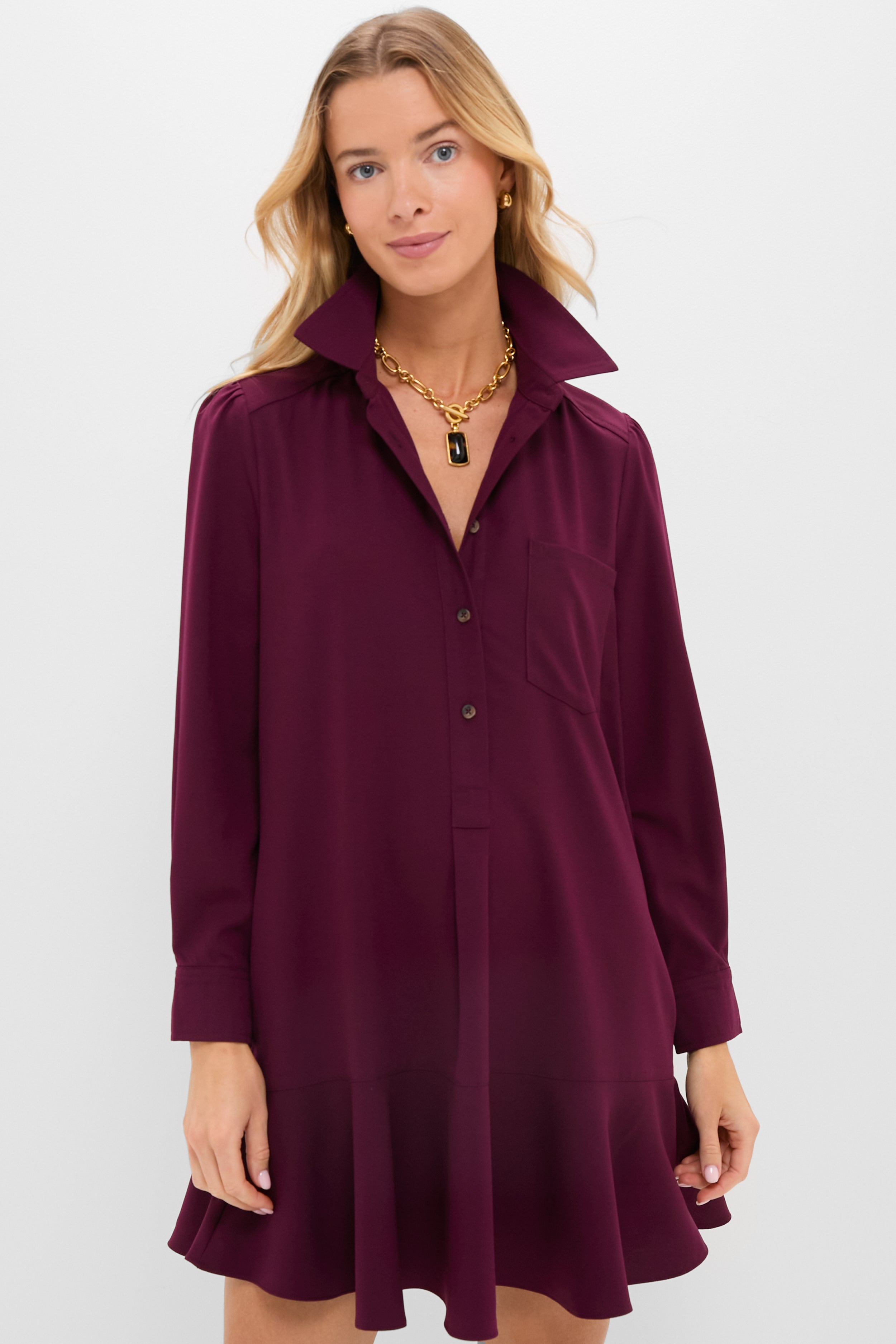 Winetasting Crepe Callahan Shirt Dress-Beilave