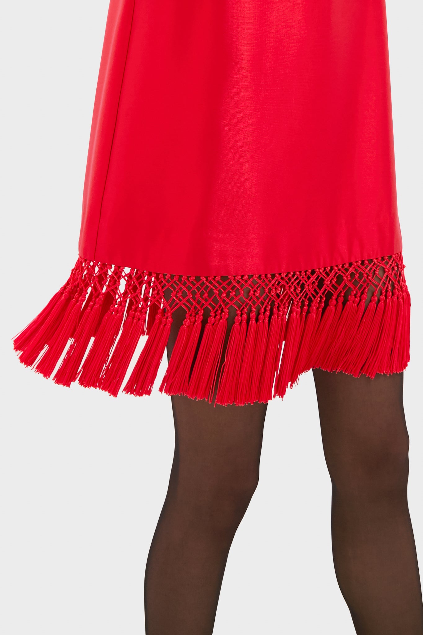 Red Dupioni Tassel Downing Dress-Beilave