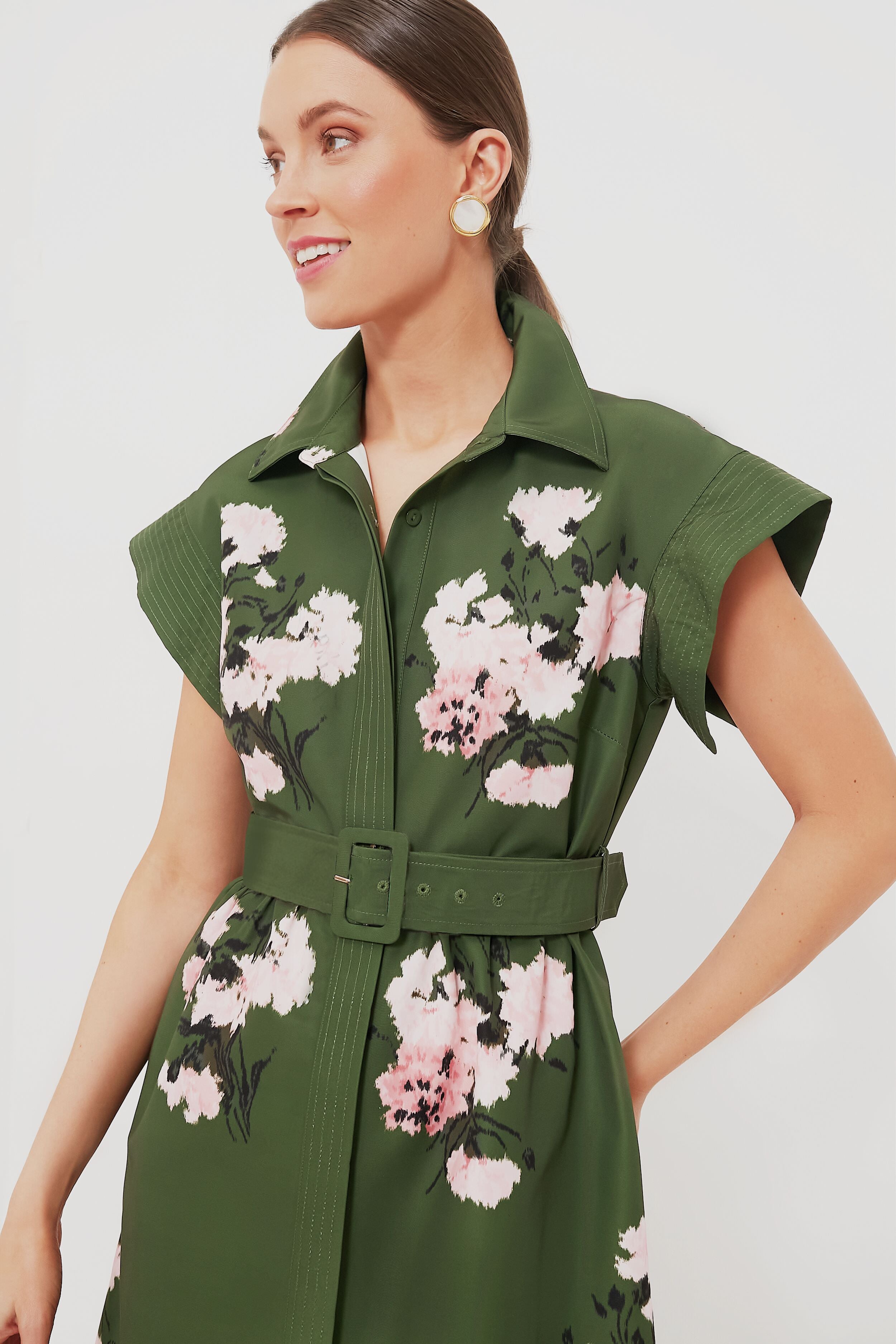 Olive and Pressed Powder Floral Chloe Dress-Beilave