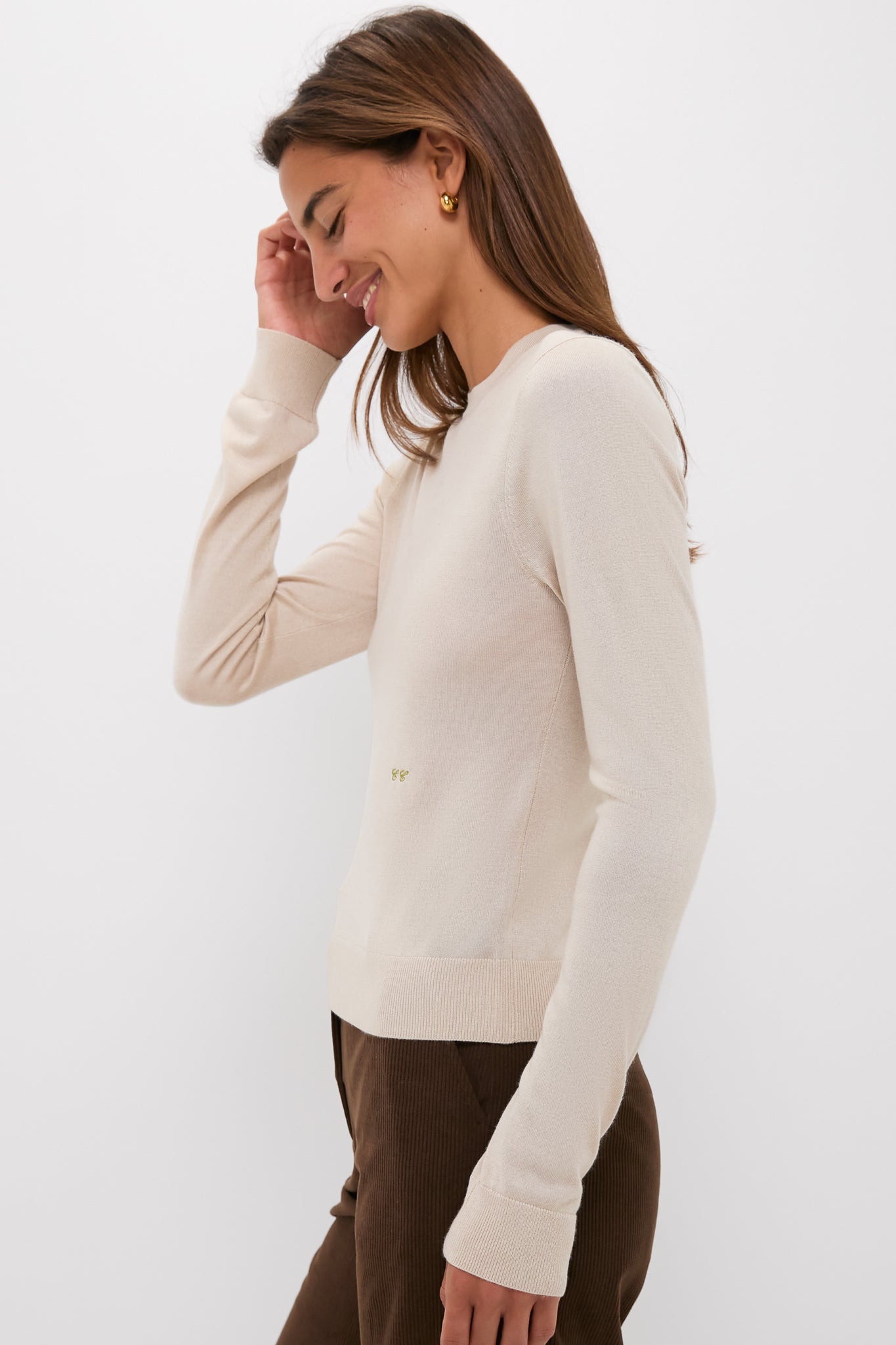Sandstone Cashmere Silk Long Sleeve Katie Tee-Beilave