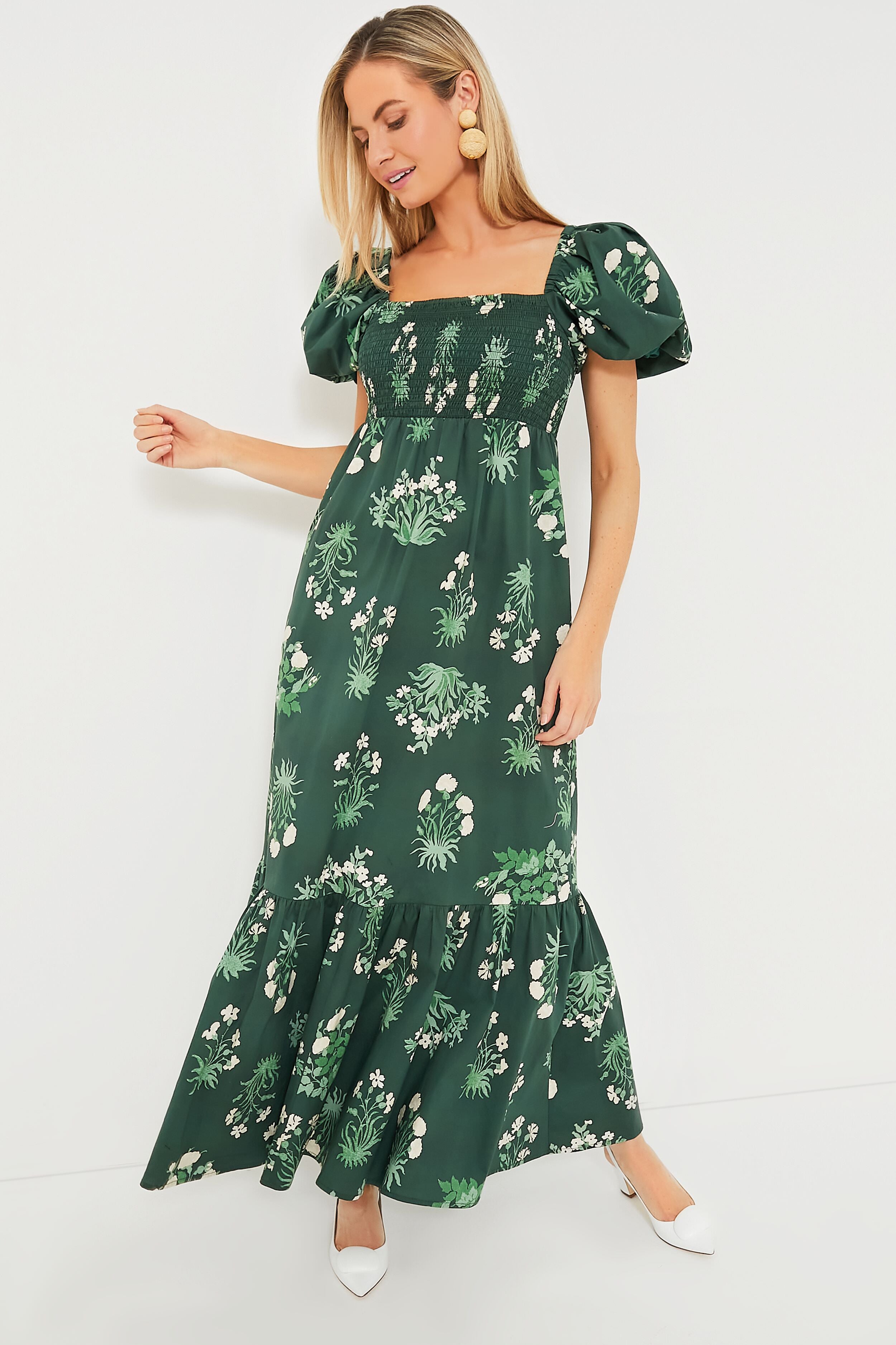 Viridian Stamped Bouquets Gabrielle Dress-Beilave