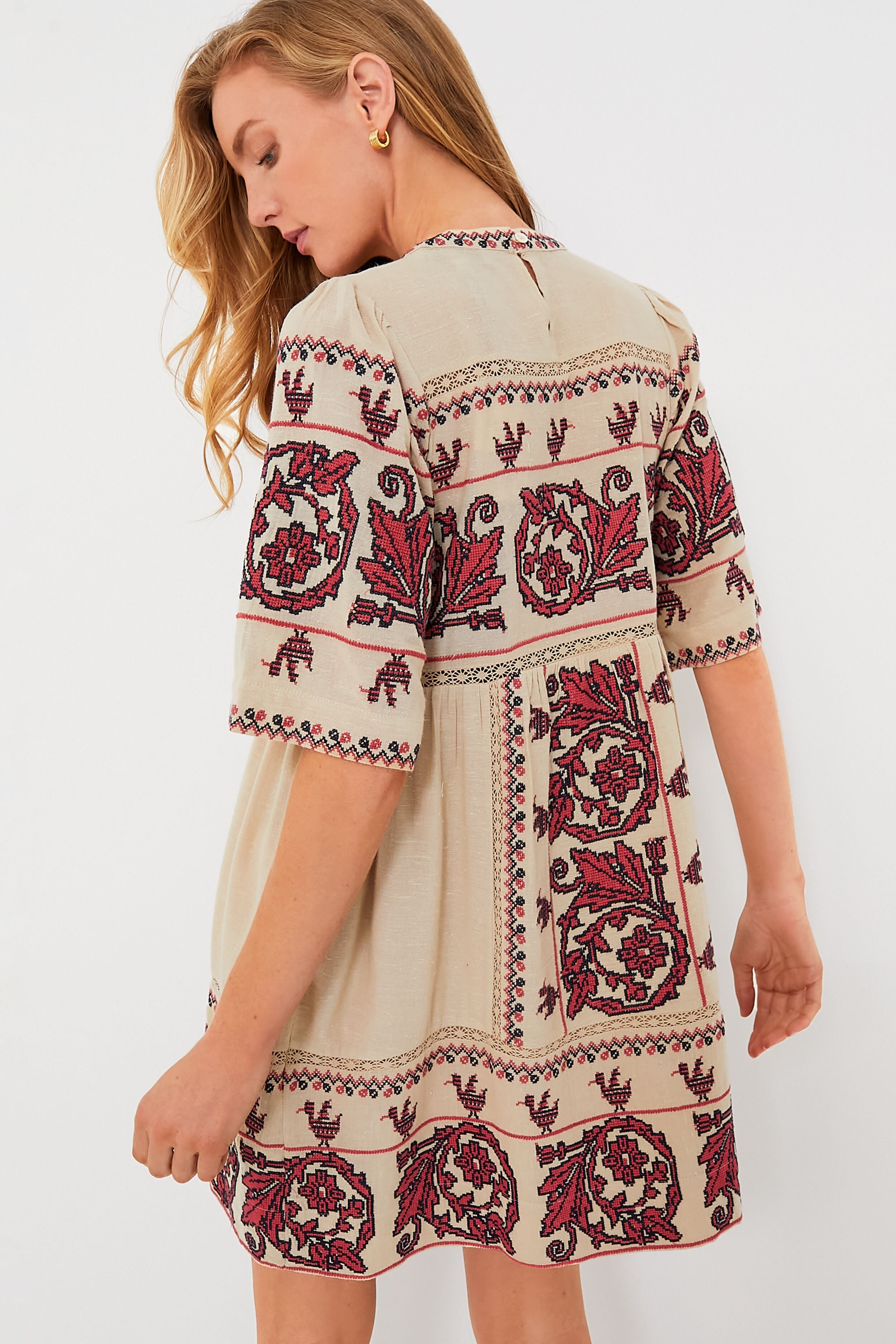 Taupe Beena Embroidery Shortsleeve Dress-Beilave