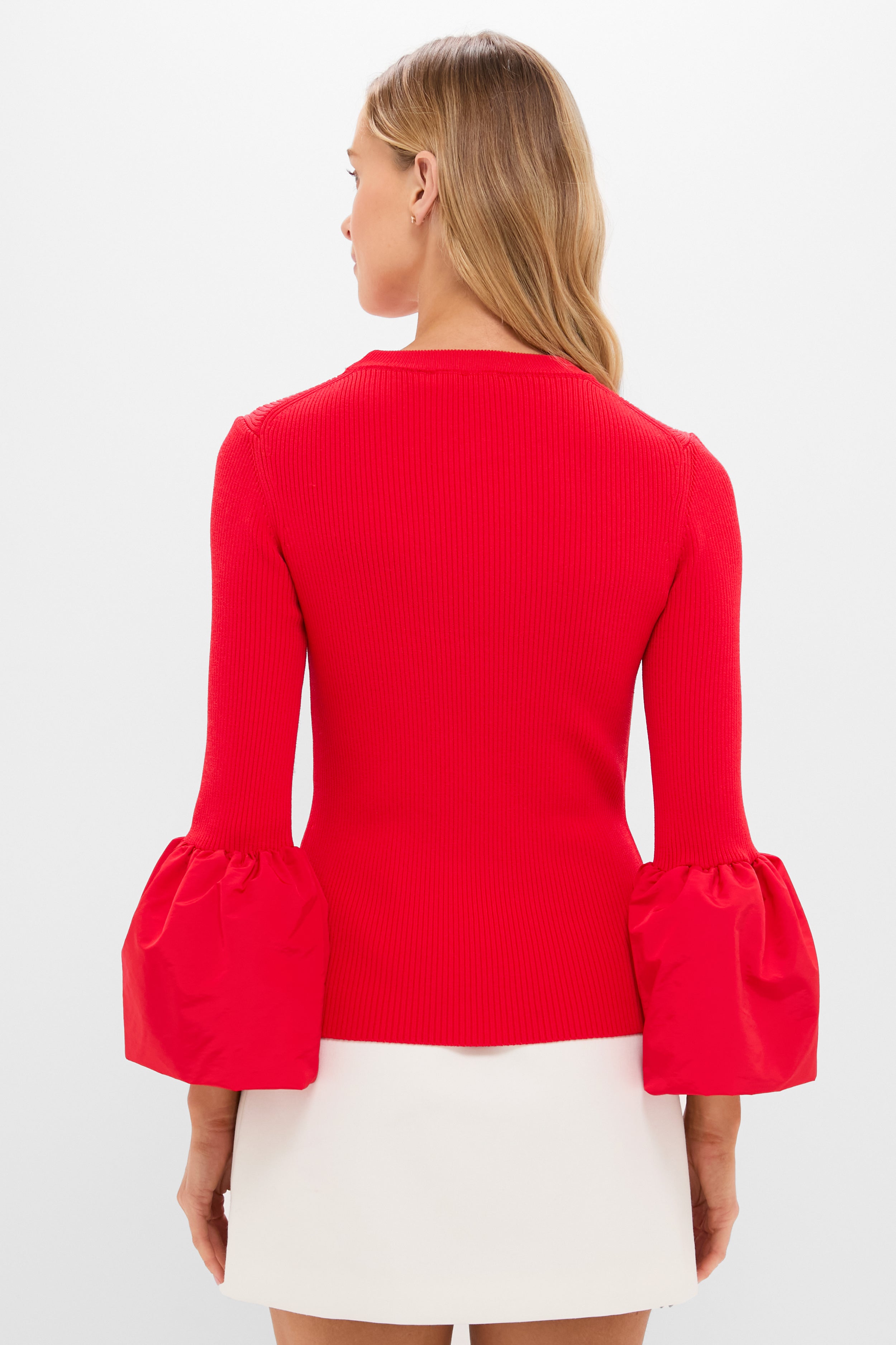 Red Knit Mixed Media Odin Blouse-Beilave