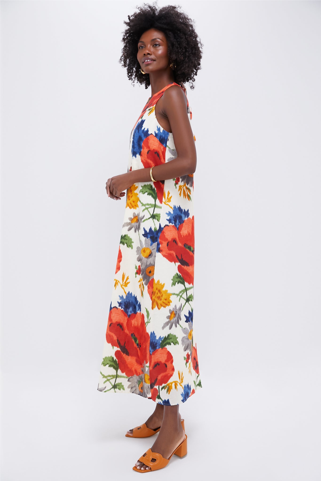 Crimson Poppy Cotton Linen Portia Dress-Beilave