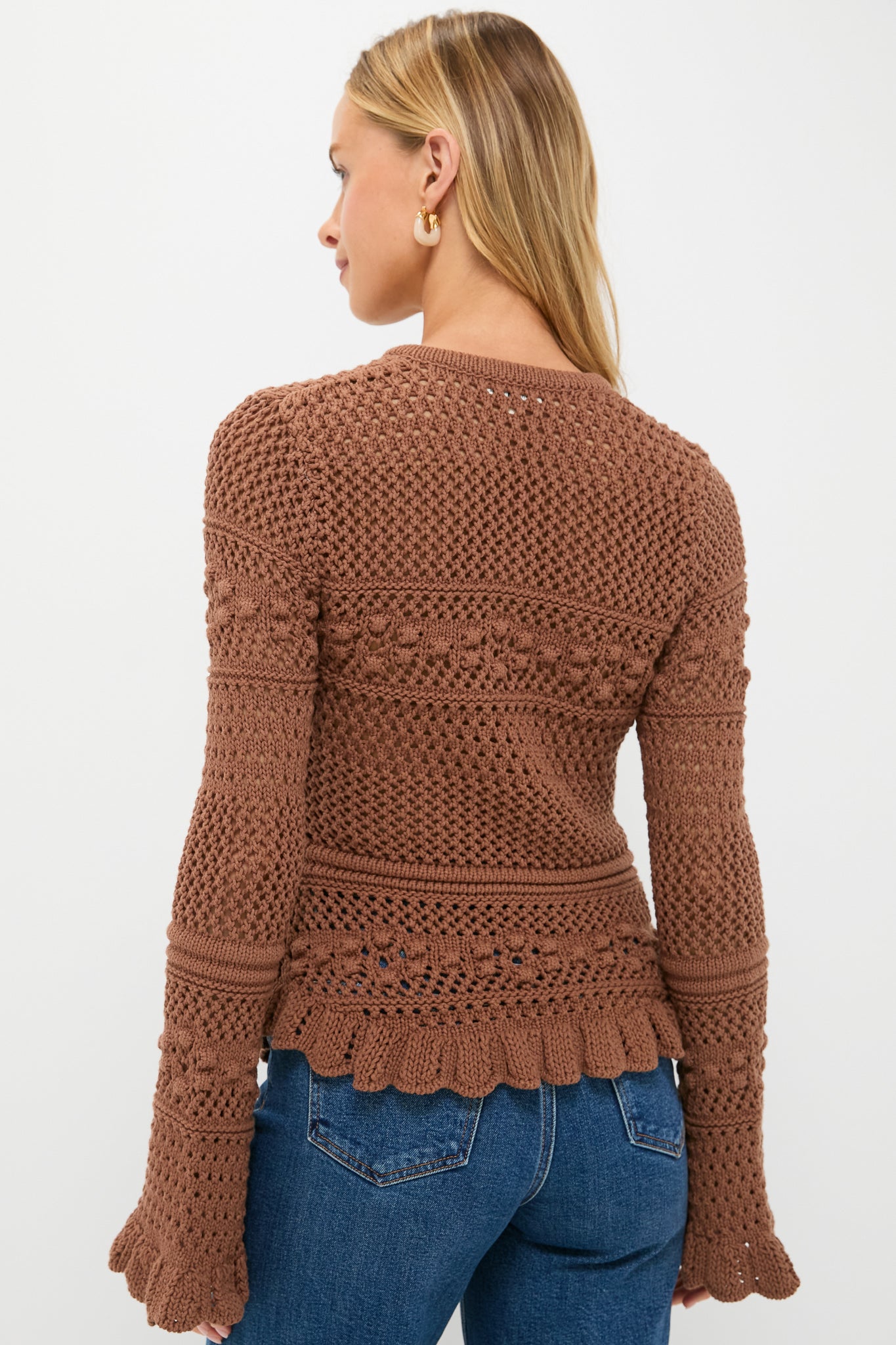 Dark Cinnamon Swirl Kiva Open Stitch Ruffle Cardi-Beilave