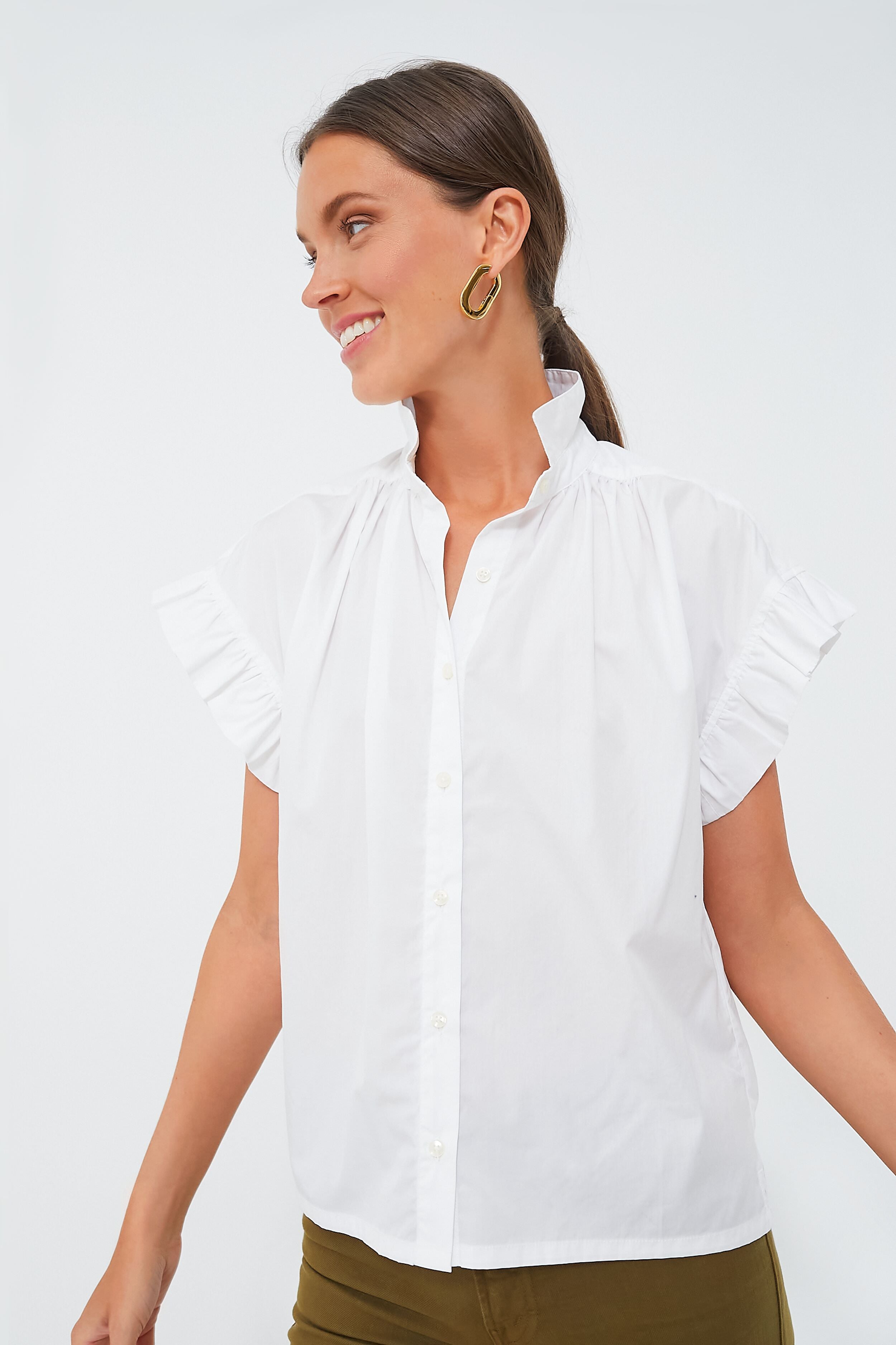 White Marianne B Ruffle Sleeve Shirt-Beilave