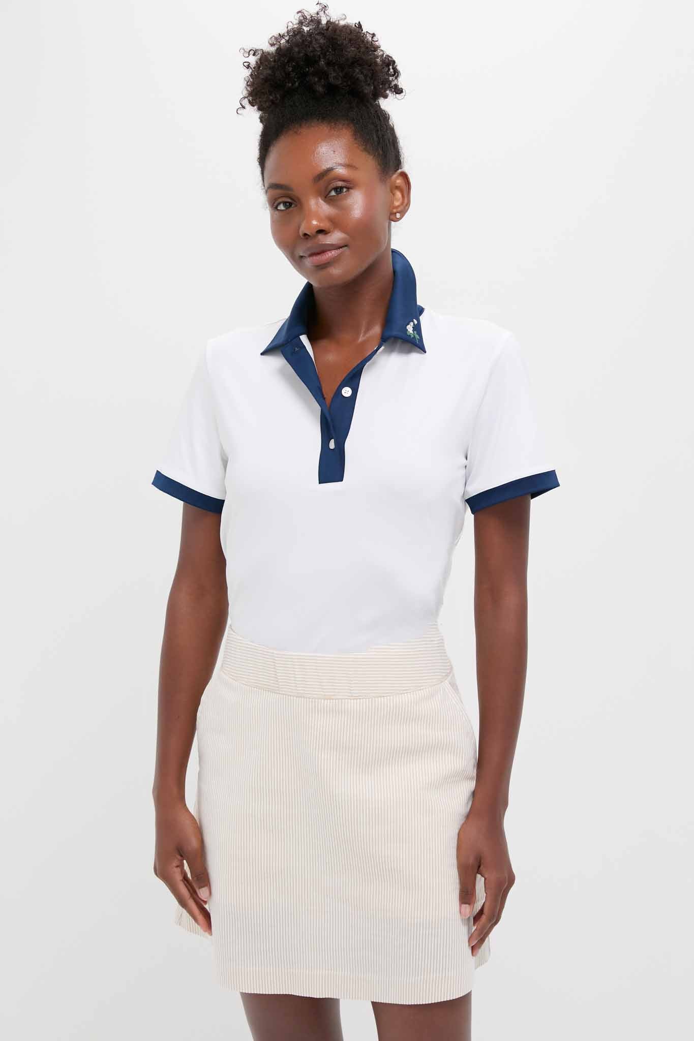 White and Blue Performance Jersey Zoe Polo-Beilave