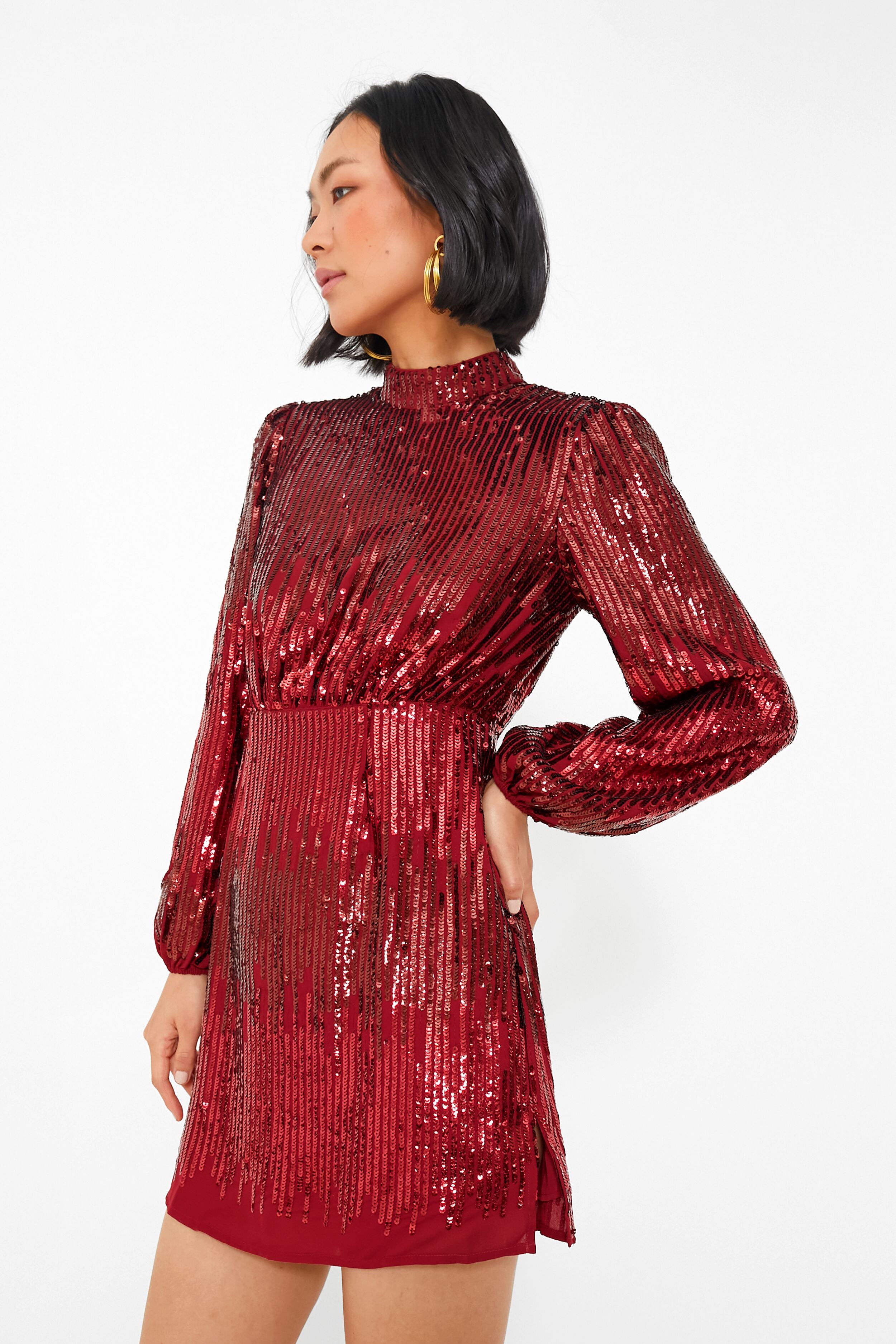 Ombre Embellished Burgundy Samantha Dress-Beilave