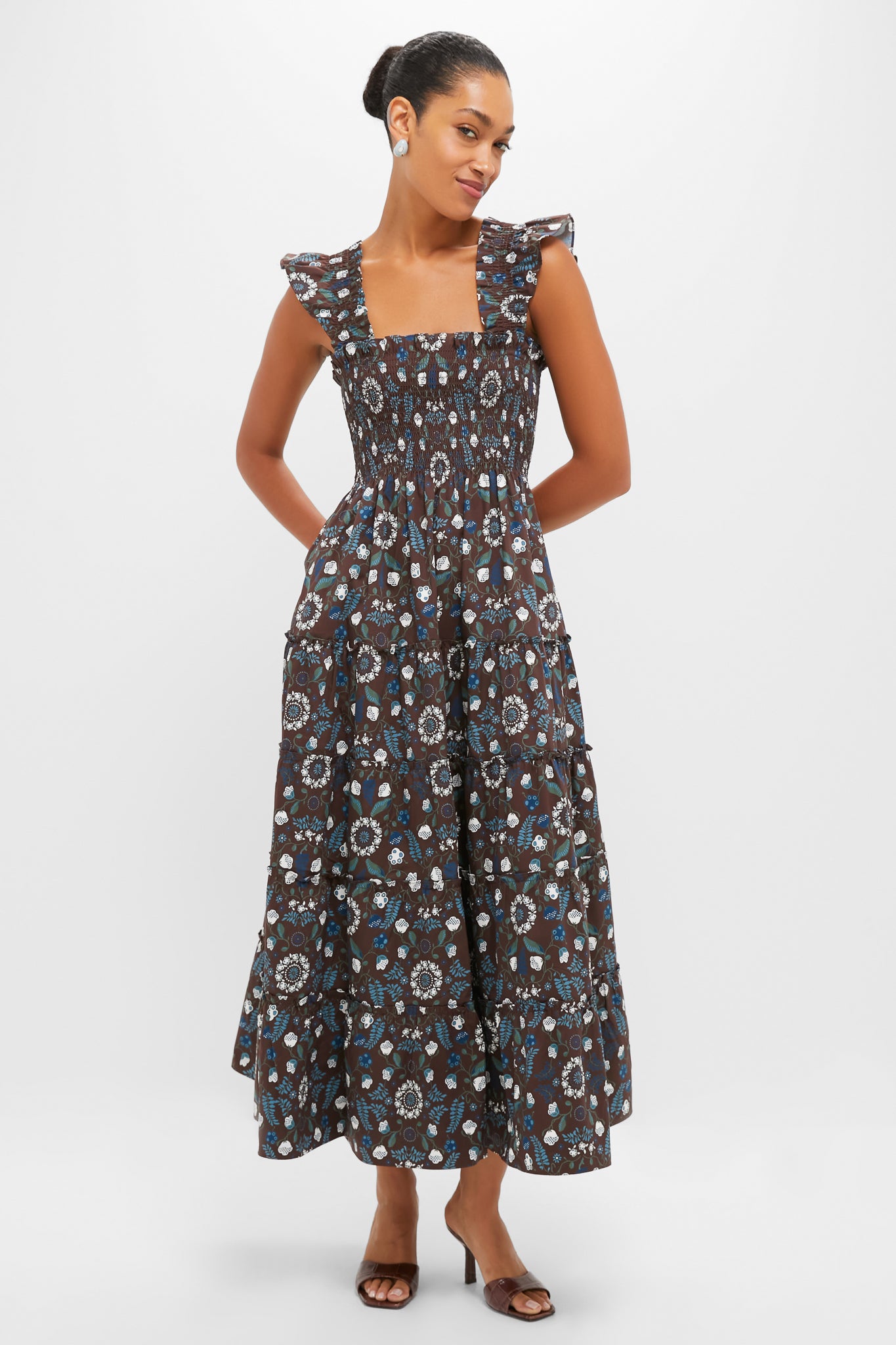 Chocolate Swedish Floral Ellie Maxi Nap Dress-Beilave