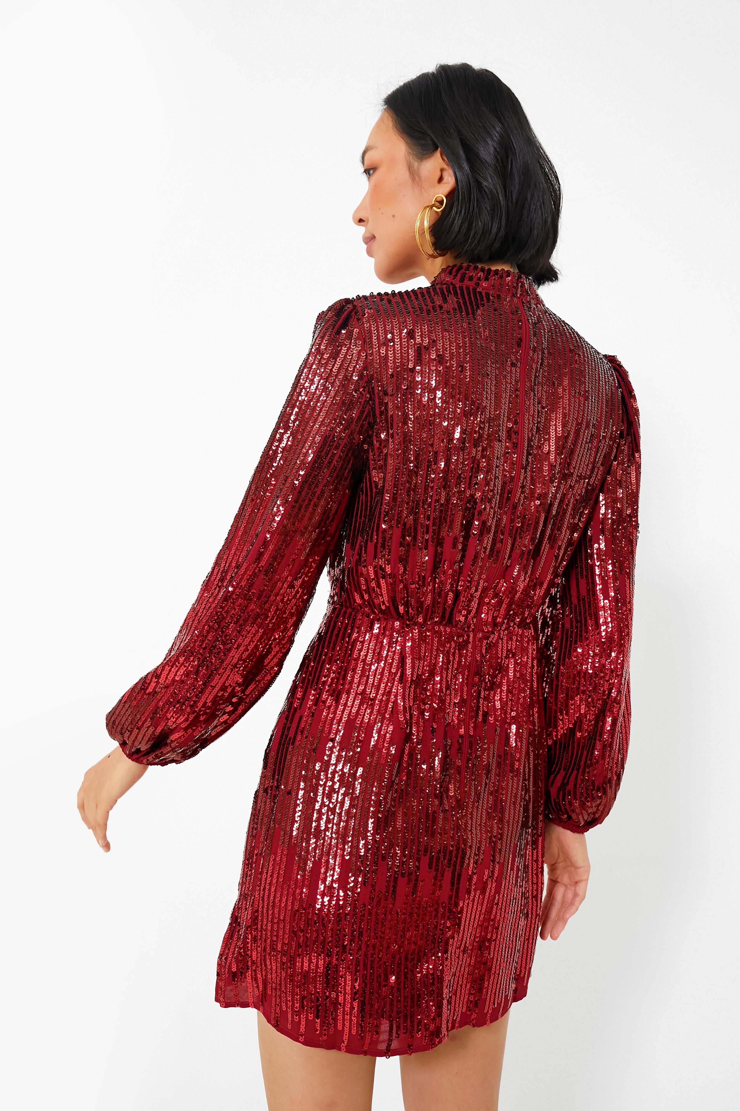 Ombre Embellished Burgundy Samantha Dress-Beilave