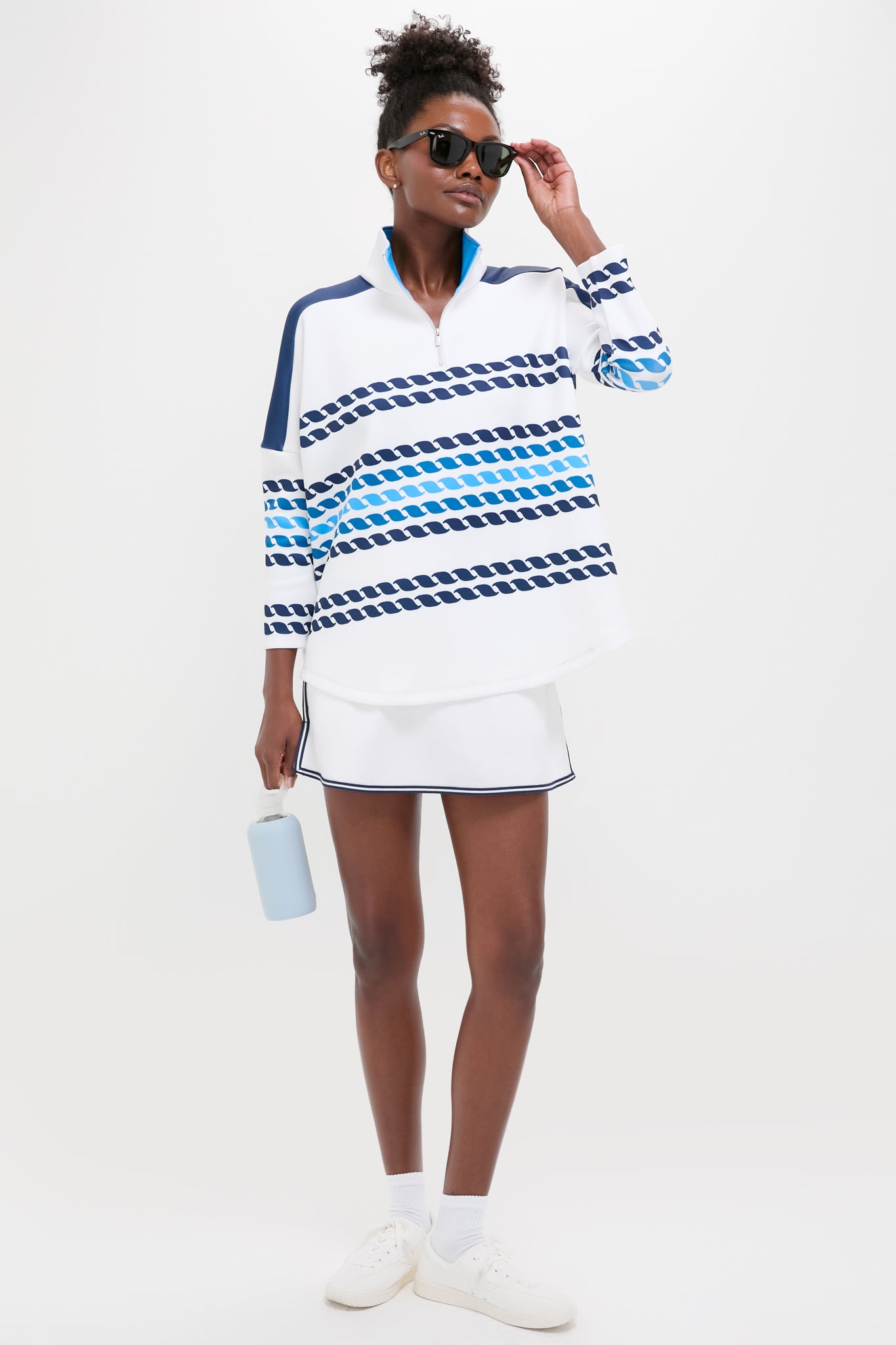 White and Blue Tricolor Stripe Hudson Quarter Zip-Beilave