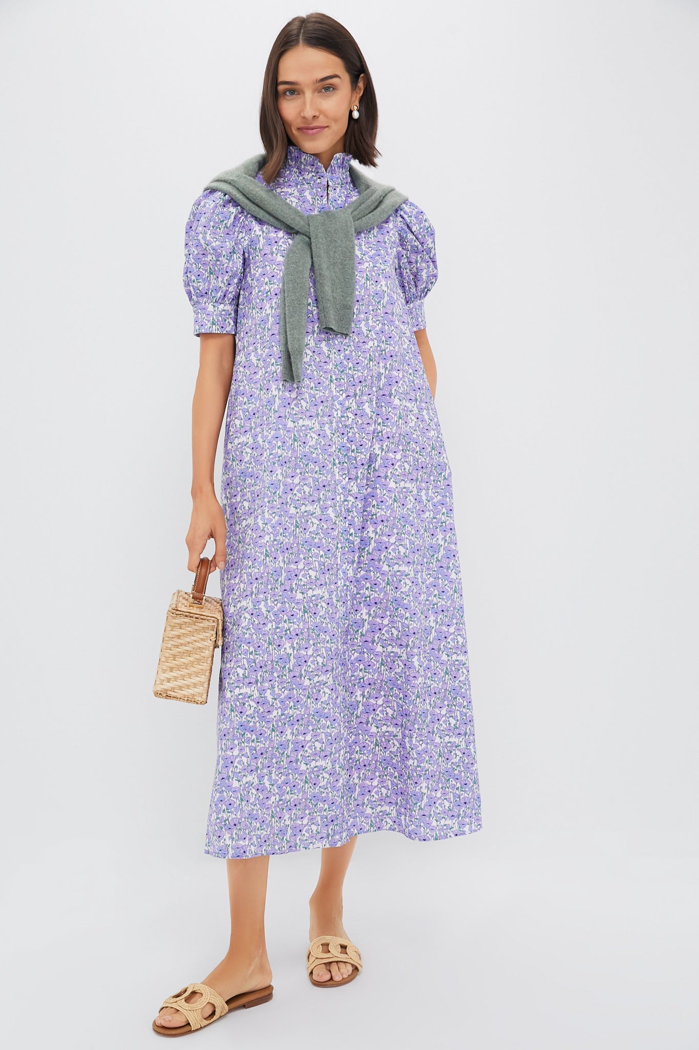 Purple Poppies Ruffle Collar Louisa Maxi Dress-Beilave