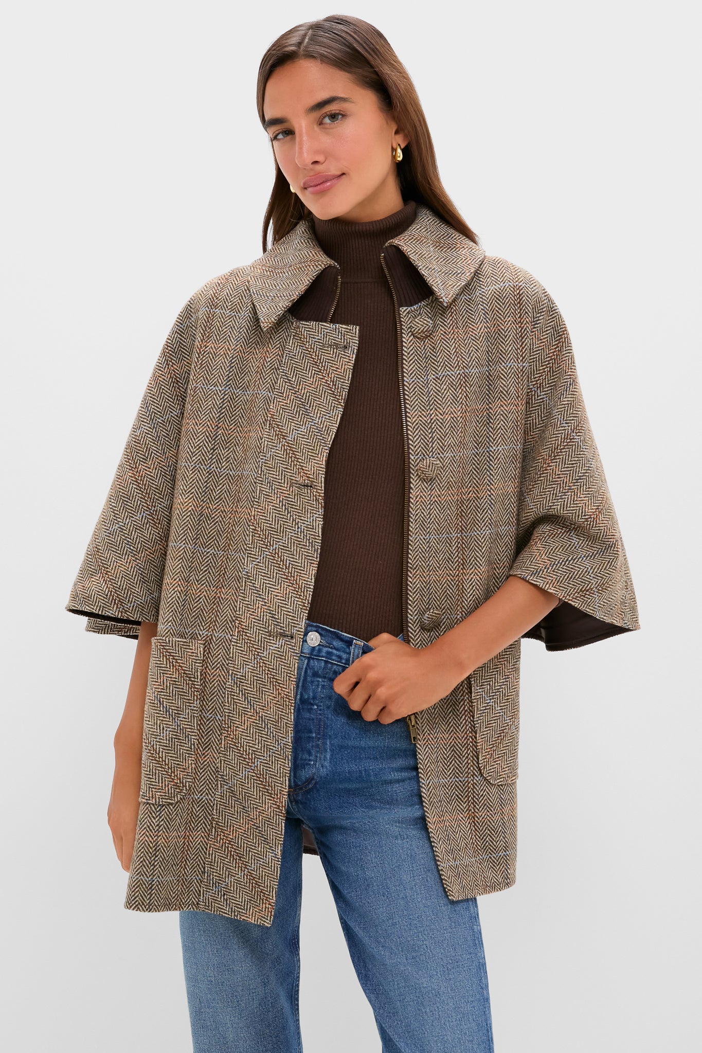 Herringbone Stewart Poncho-Beilave