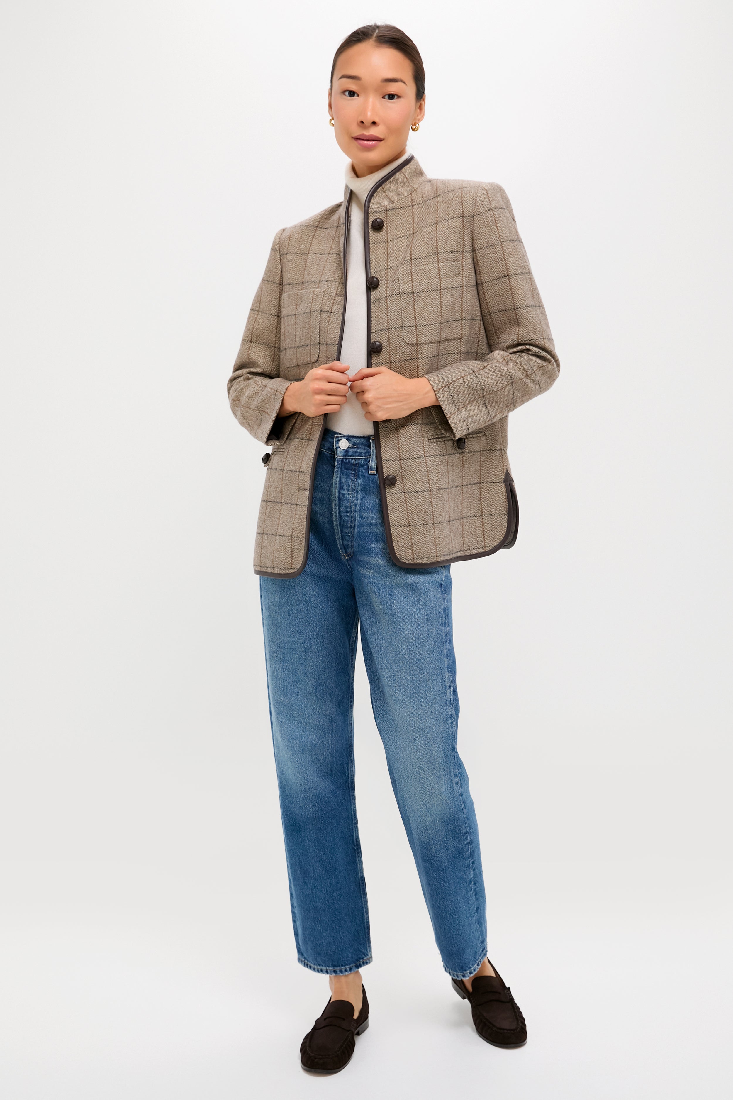 Brown Check Plaid Wool Dalton Jacket-Beilave