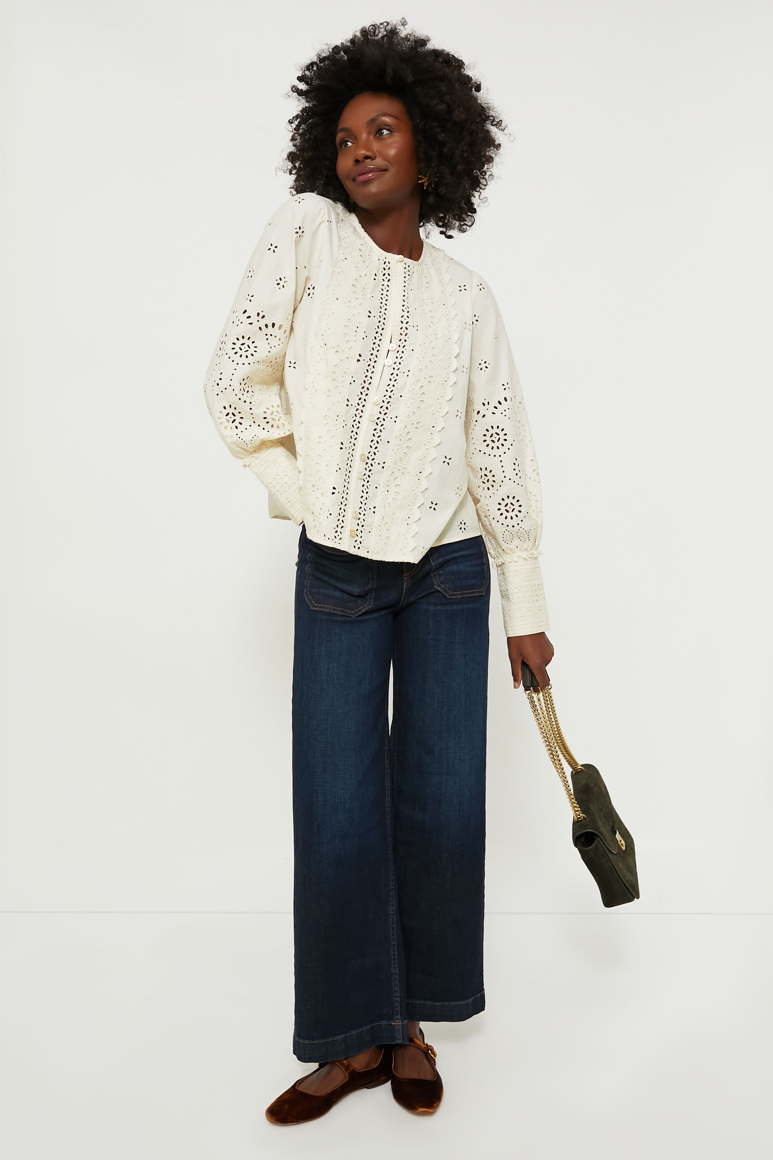 Cream Lainey Eyelet Longsleeve Top-Beilave
