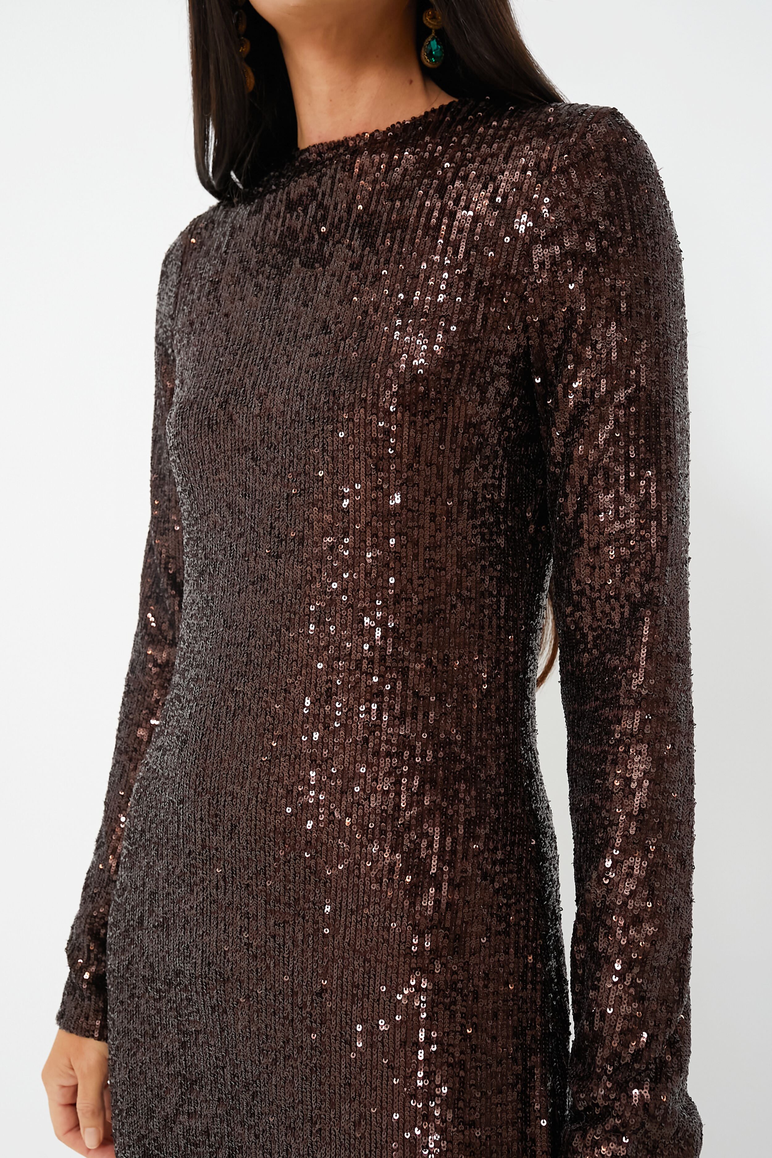 Chocolate Brown Harlow Sequin Dress-Beilave