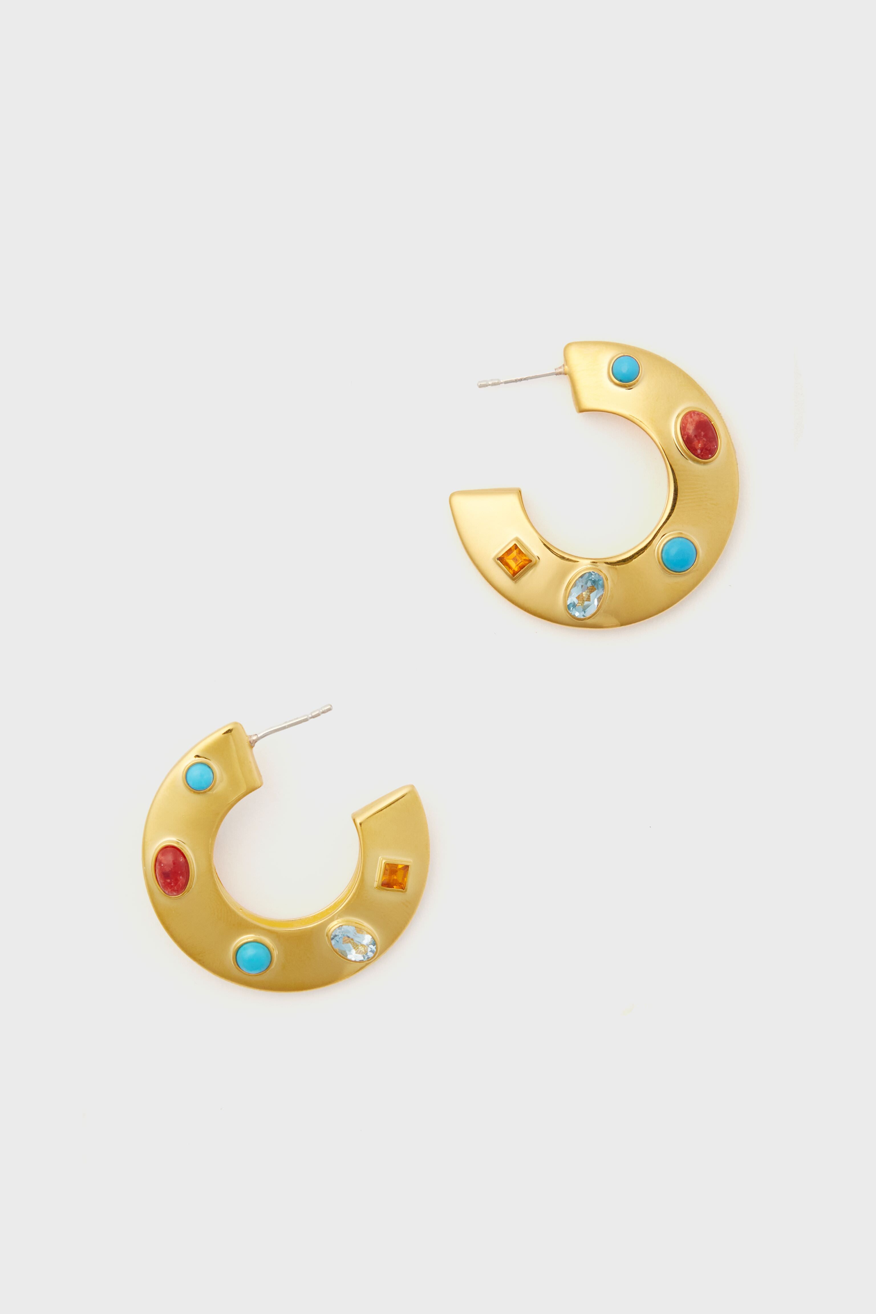 Gold Saucer Hoops in Dotted Stone-Beilave