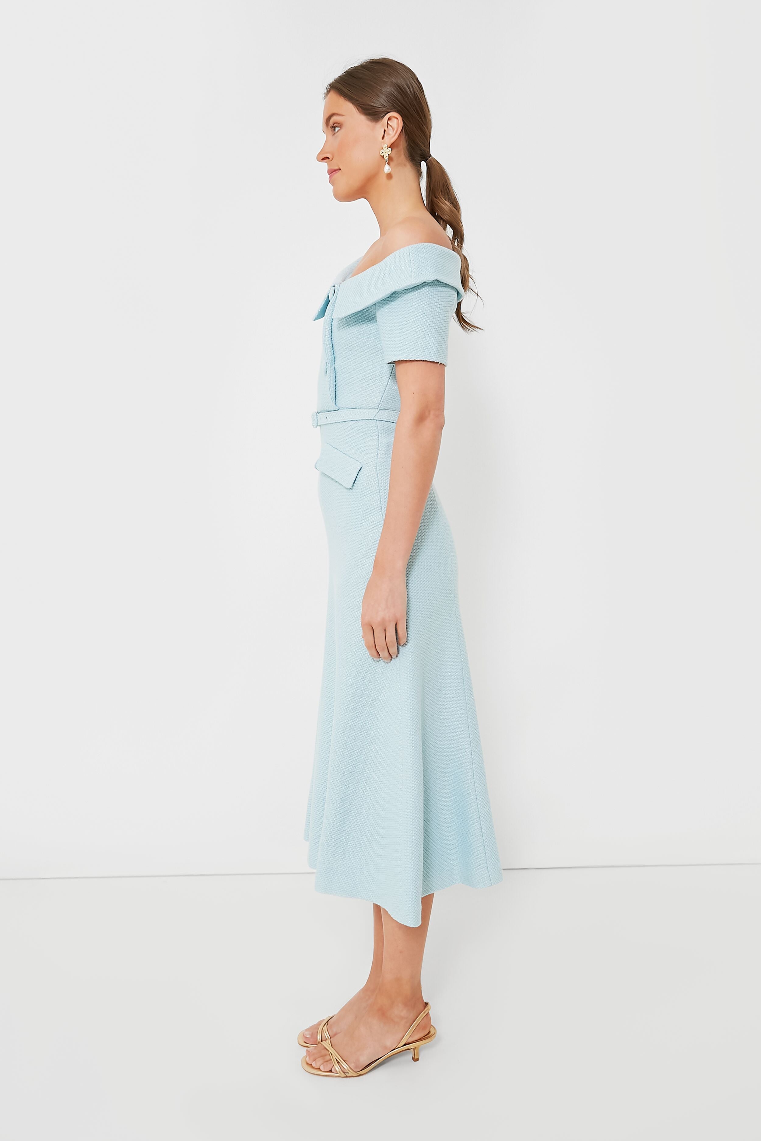 Blue Textured Woven Midi Dress-Beilave