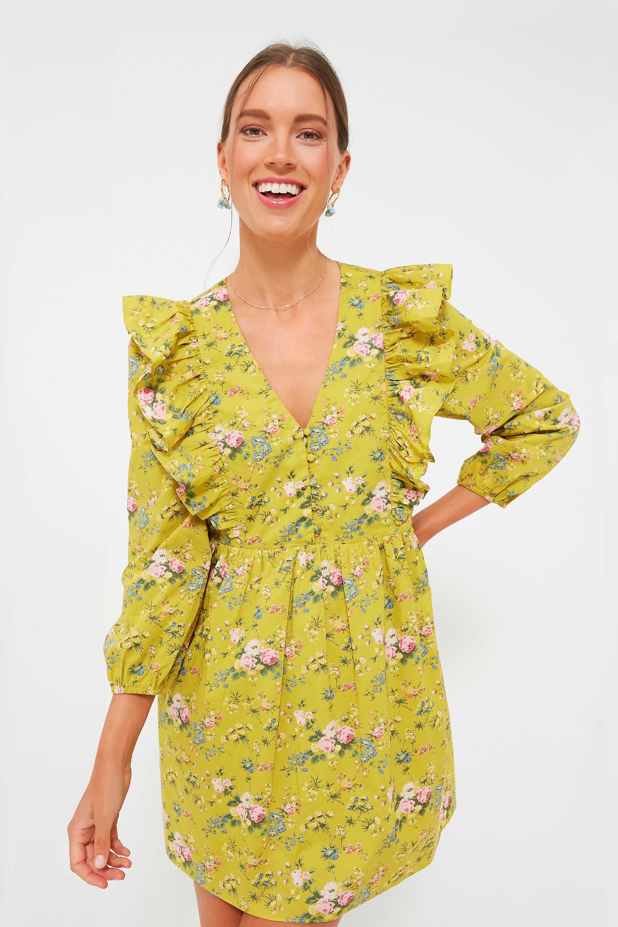 Green Floral Ruffle Reese Mini Dress-Beilave