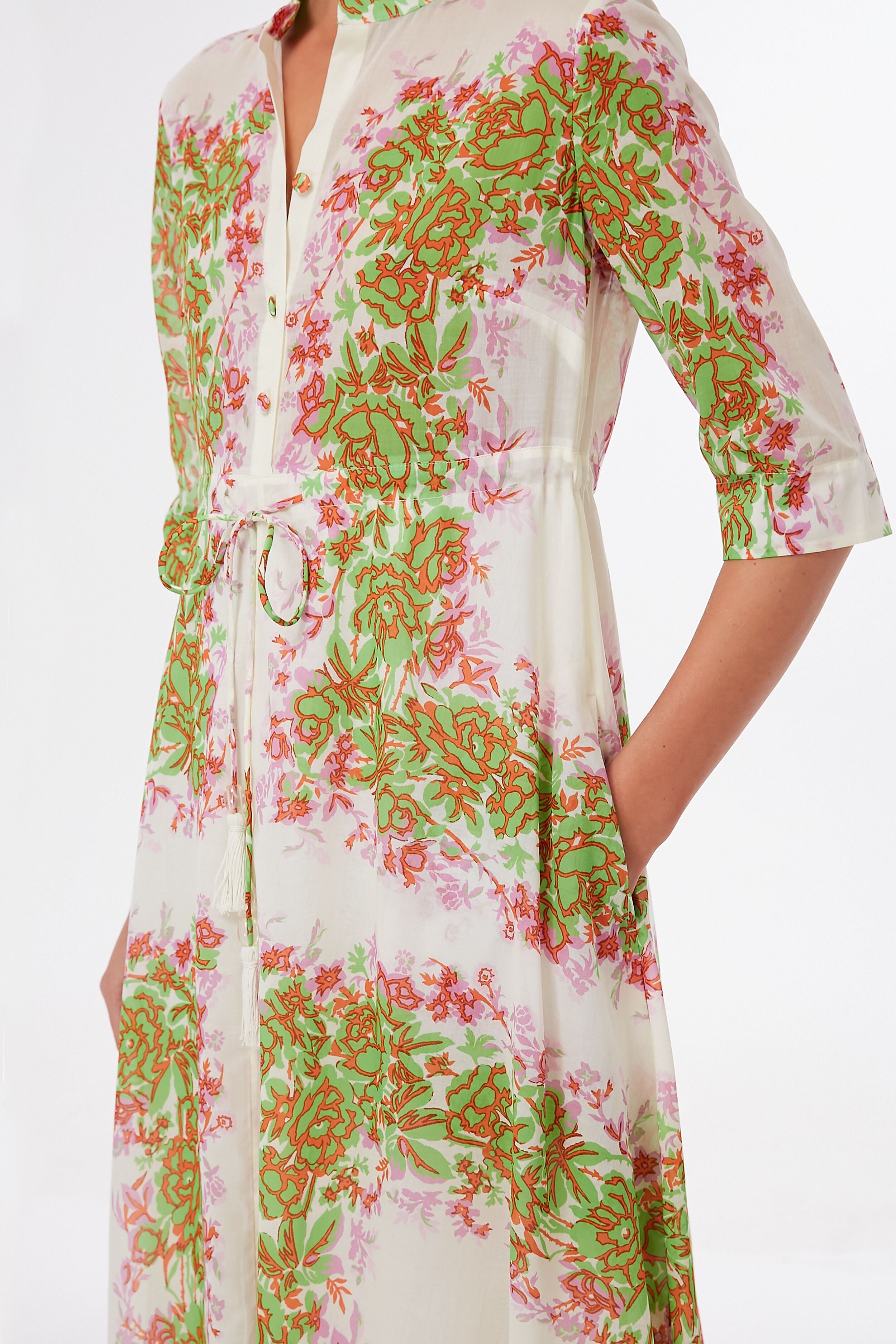Rayure Fleurie Printed Shirtdress-Beilave