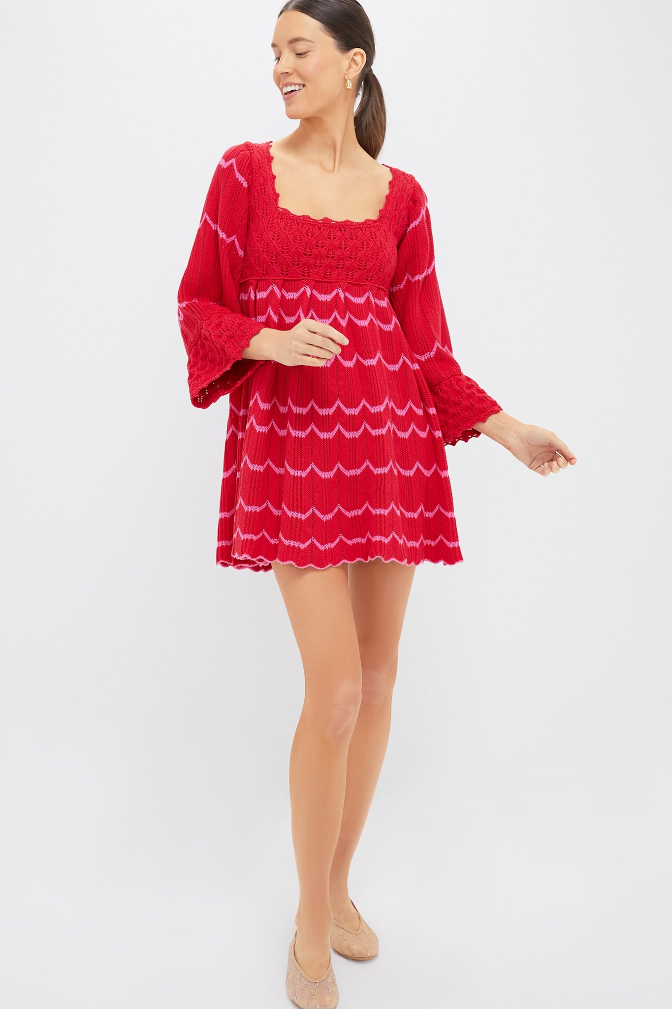 Red Crochet Trim Devon Dress-Beilave