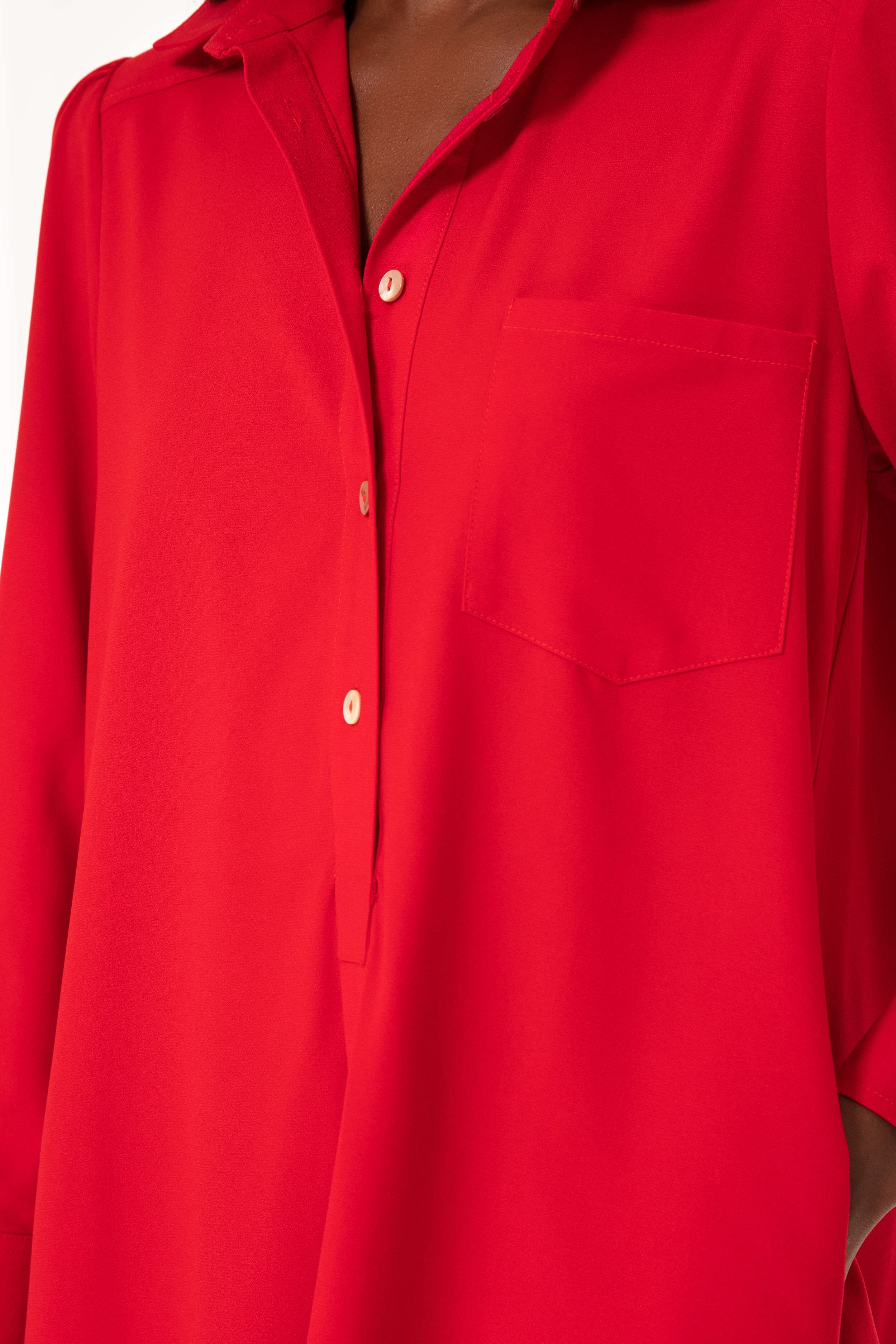 Red Crepe Callahan Shirt Dress-Beilave