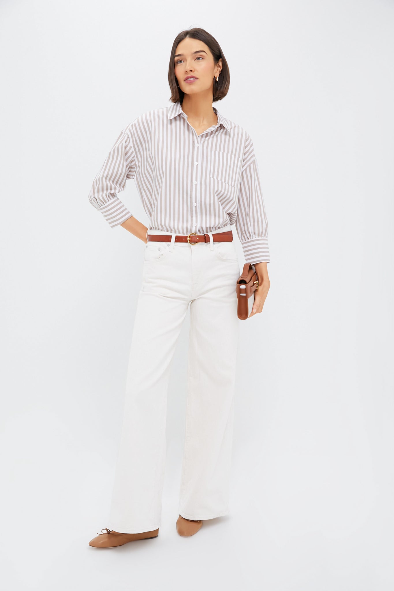 Tan Stripe Adair Boyfriend Shirt-Beilave