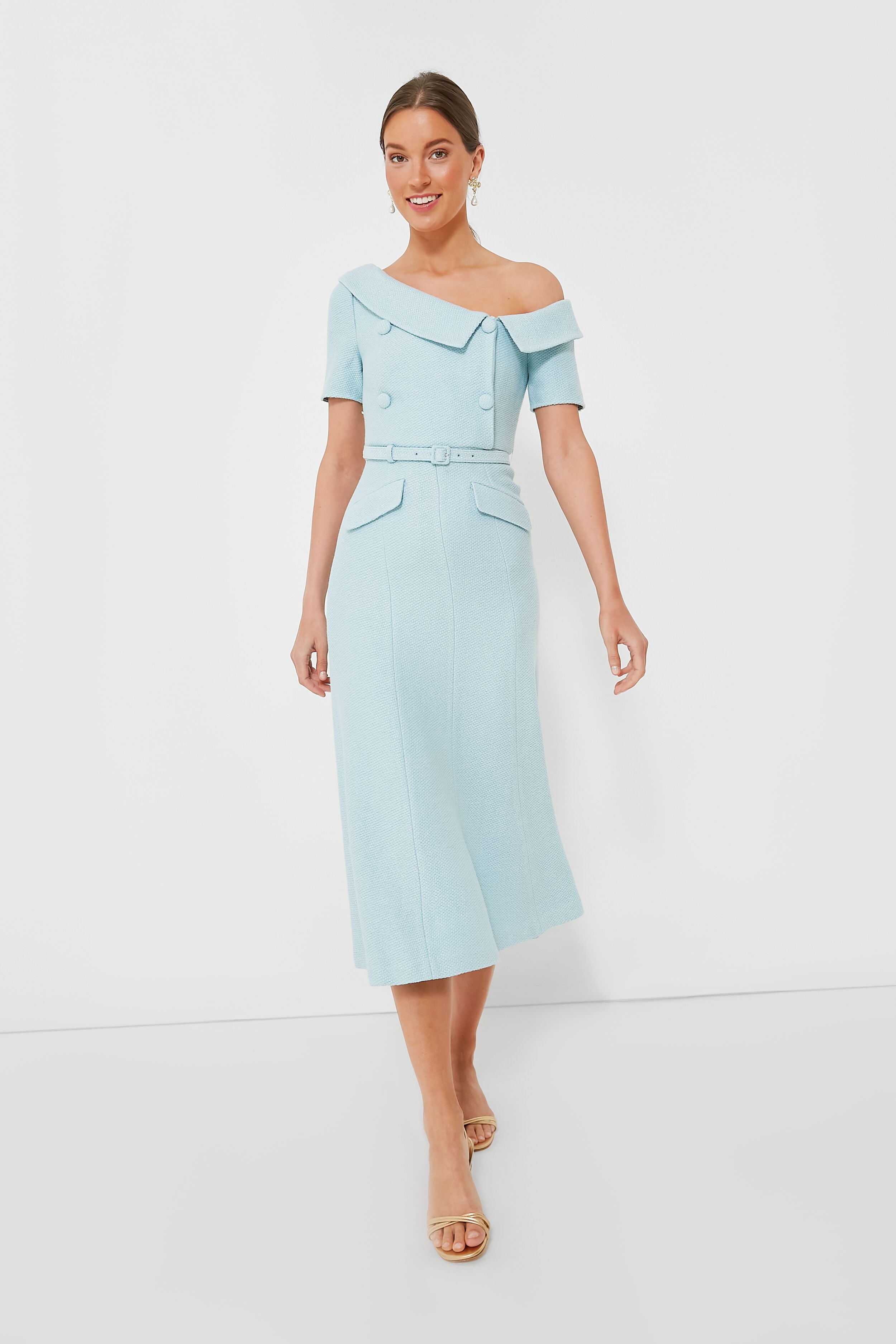 Blue Textured Woven Midi Dress-Beilave