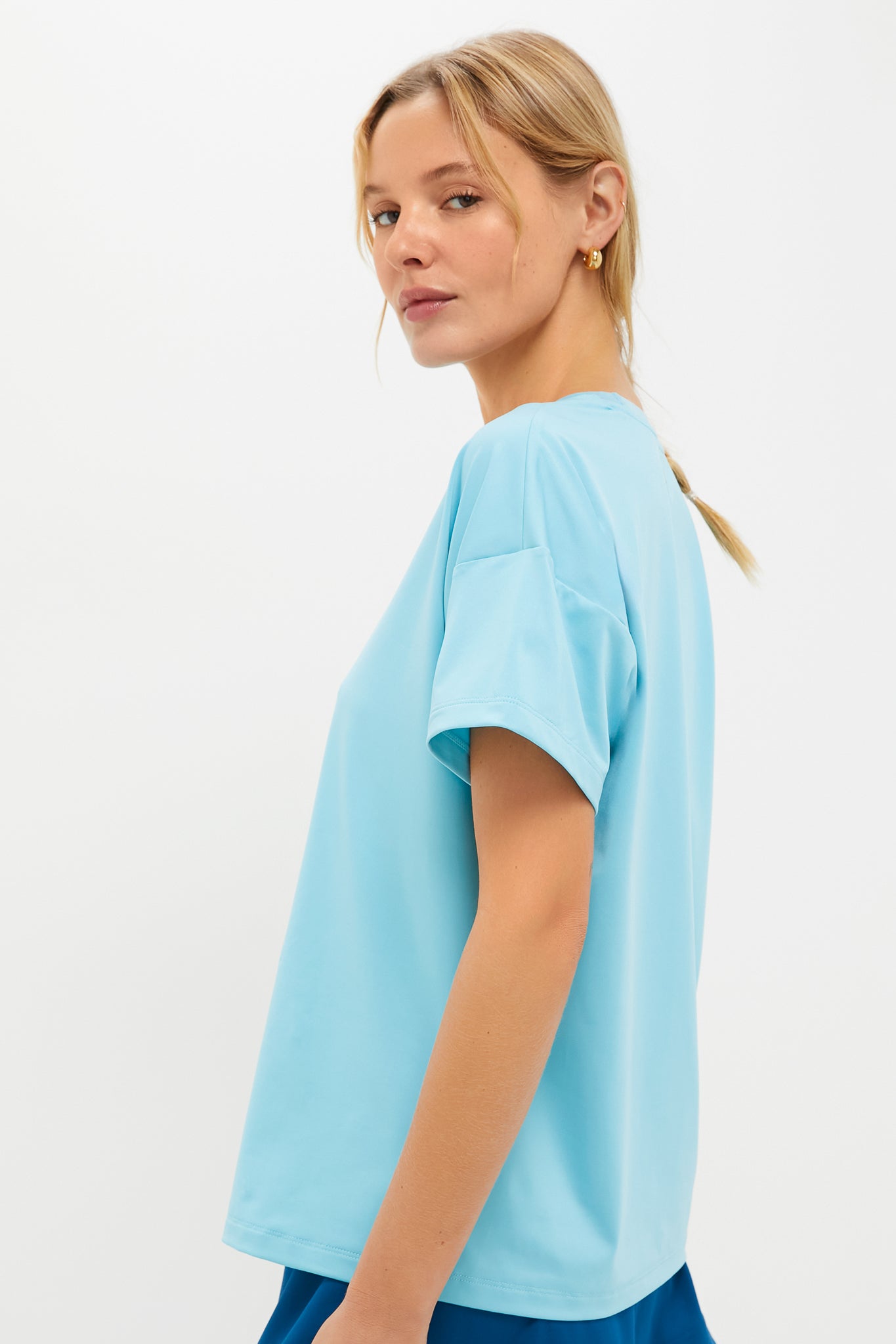 Bright Blue Short Sleeve Performance Jersey Ryan Boyfriend Tee-Beilave