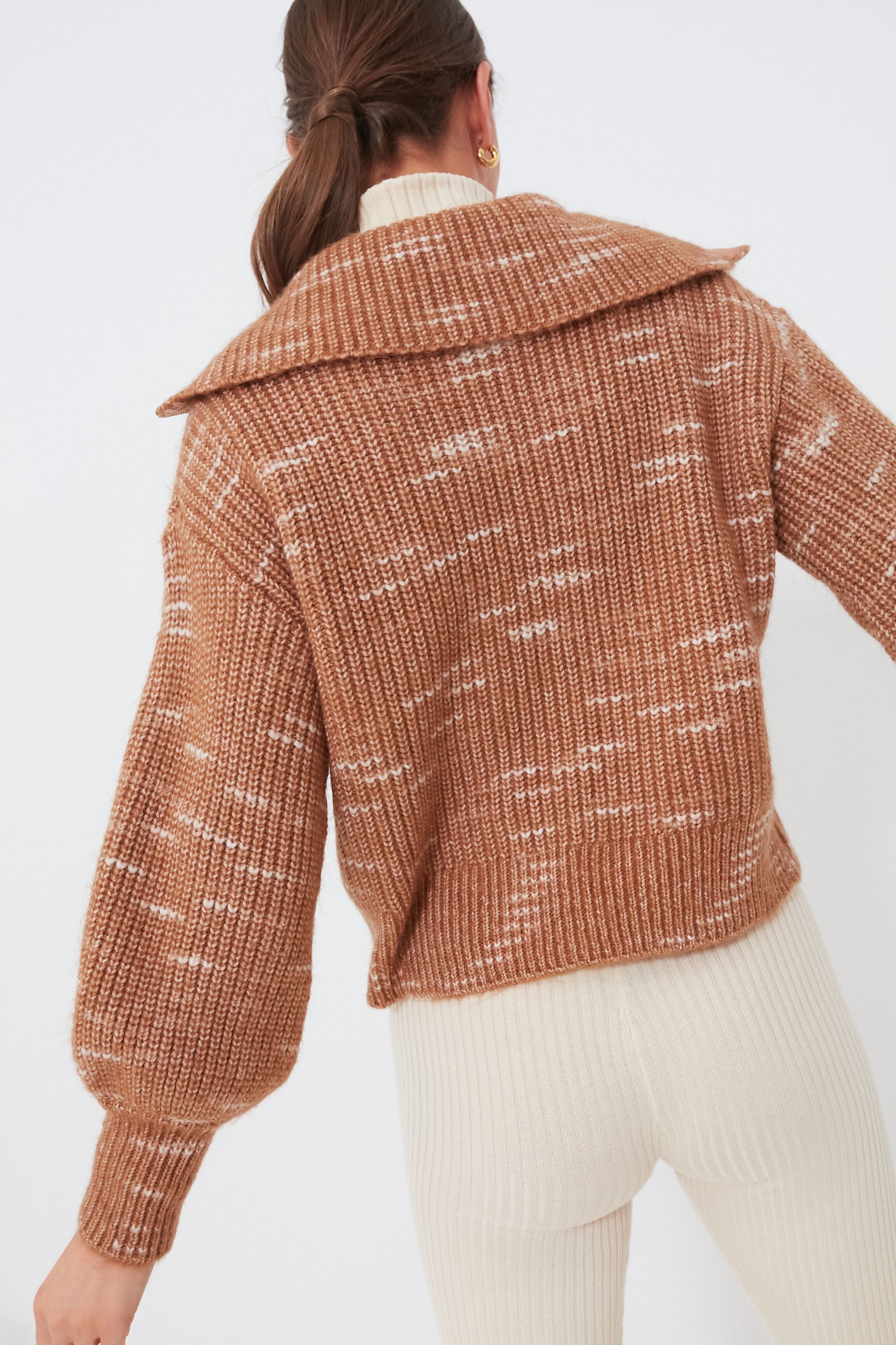 Golden Bronze and Egret Ridley Half Zip Knit-Beilave