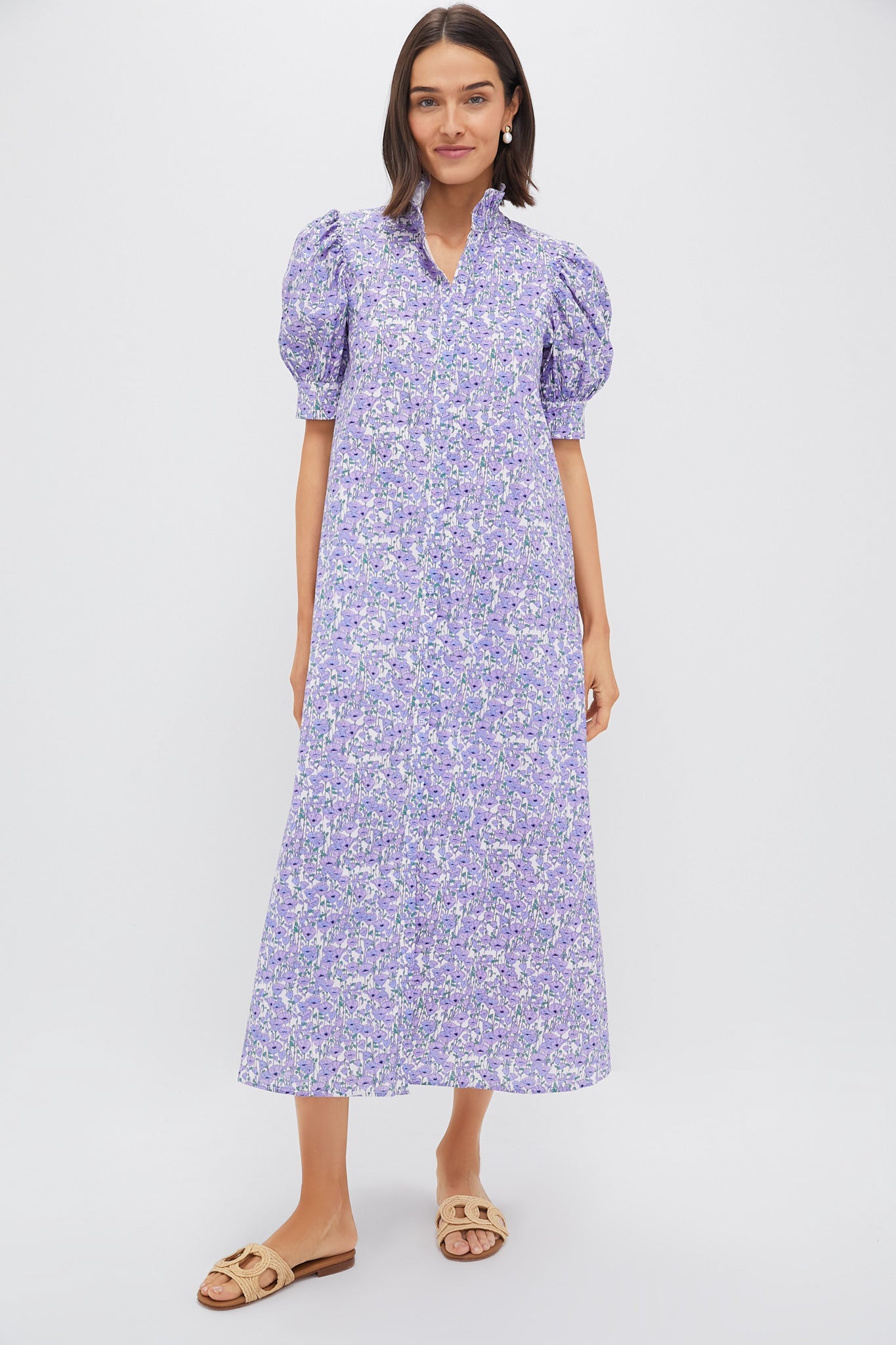 Purple Poppies Ruffle Collar Louisa Maxi Dress-Beilave