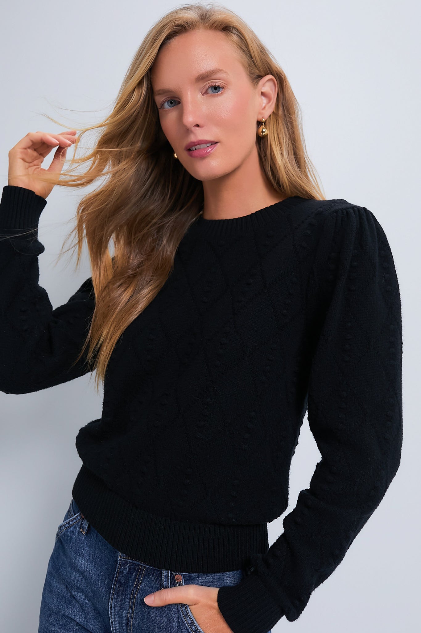 Textured Black Crewneck Violet Sweater-Beilave