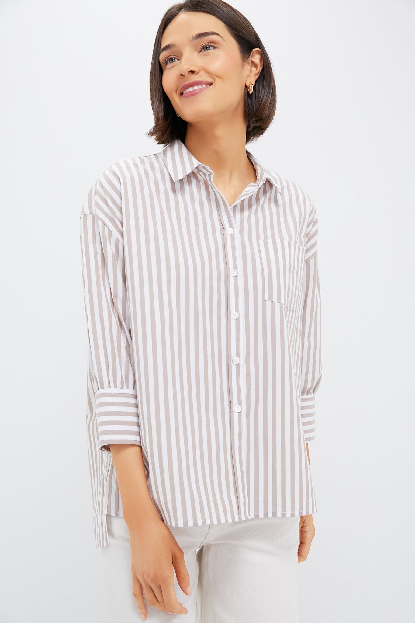 Tan Stripe Adair Boyfriend Shirt-Beilave
