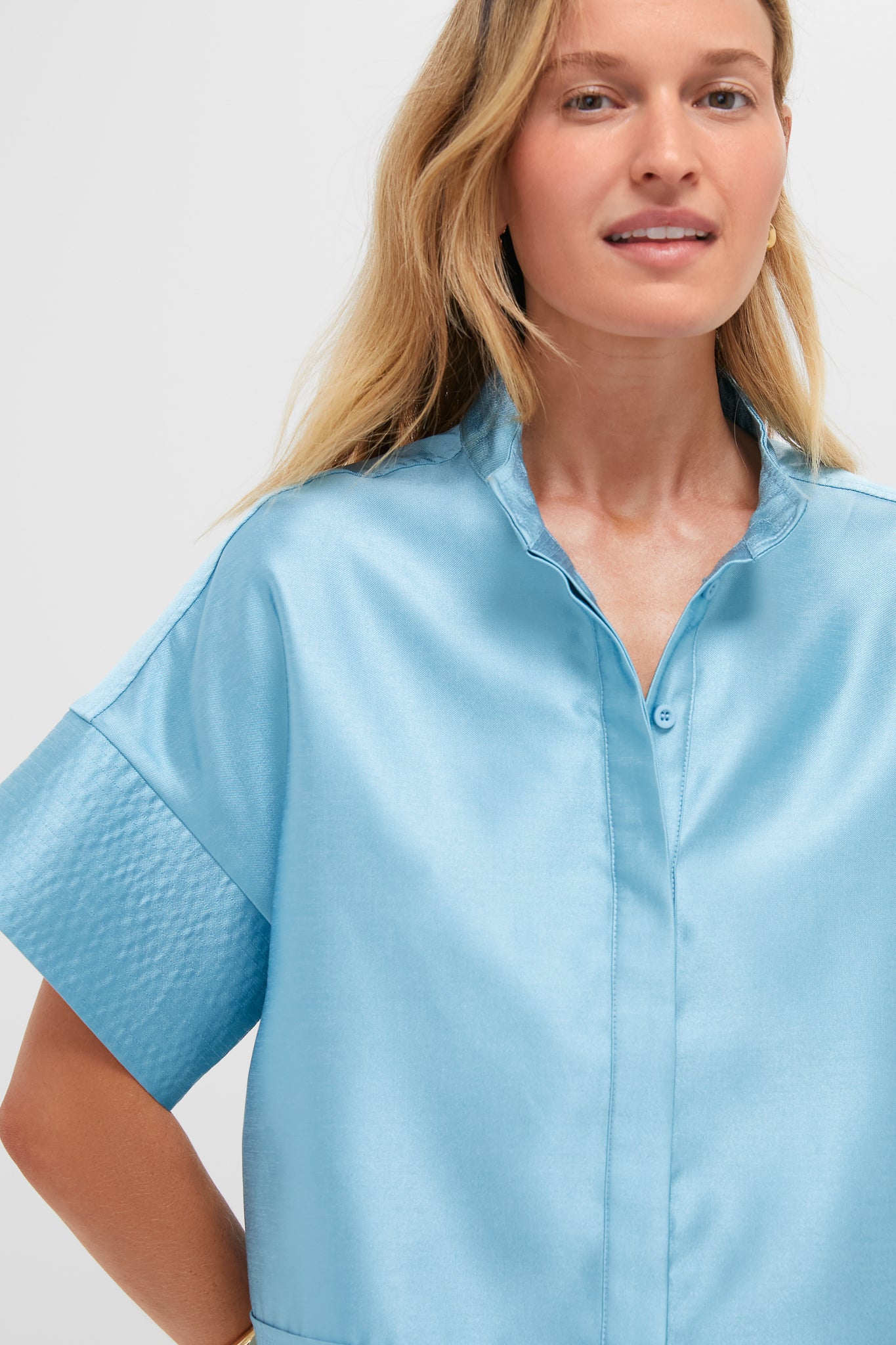 Robin's Egg Blue Trapunto Stitch Sofia Shirt-Beilave