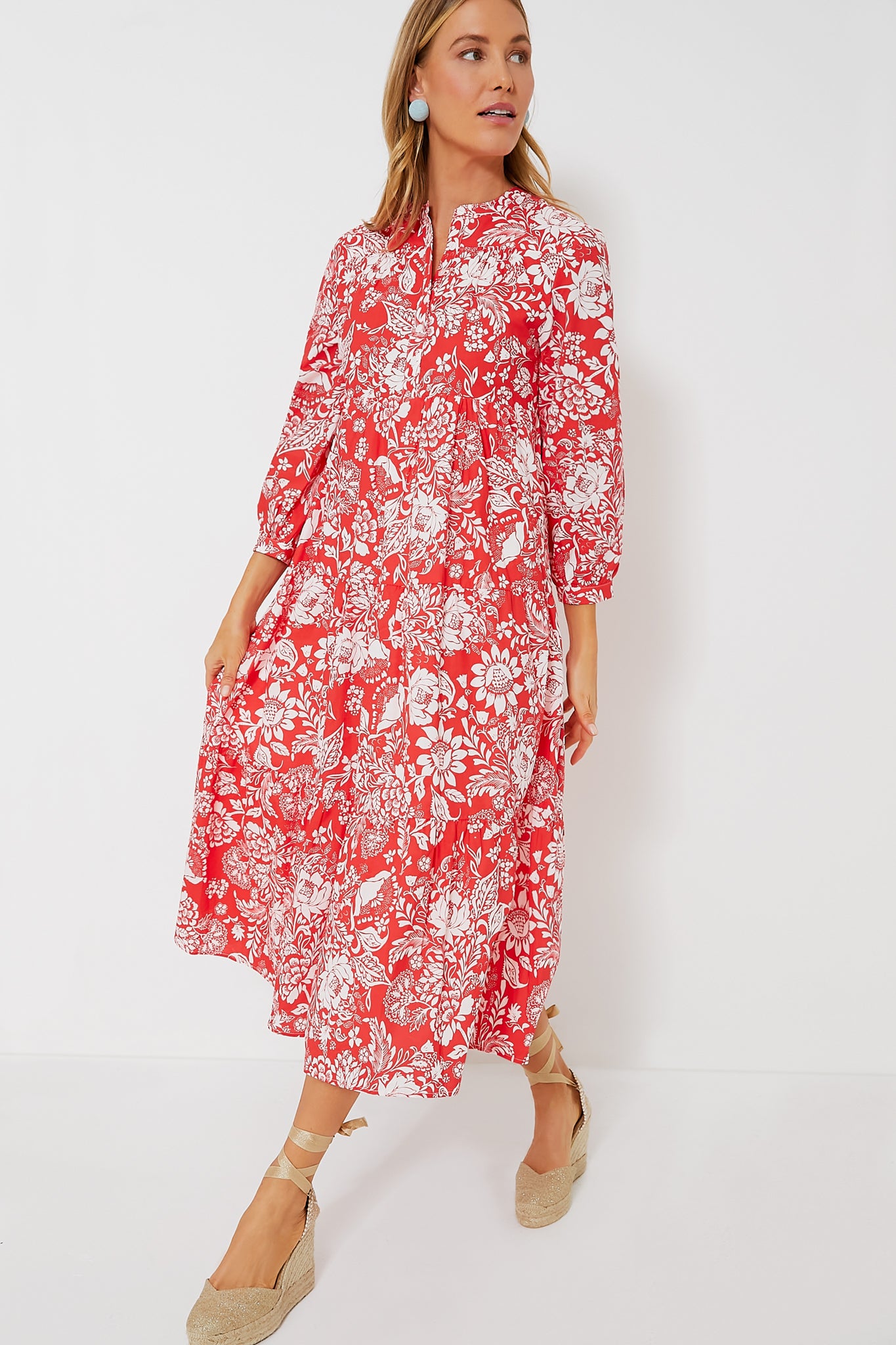Red Floral McCauley Midi Dress-Beilave
