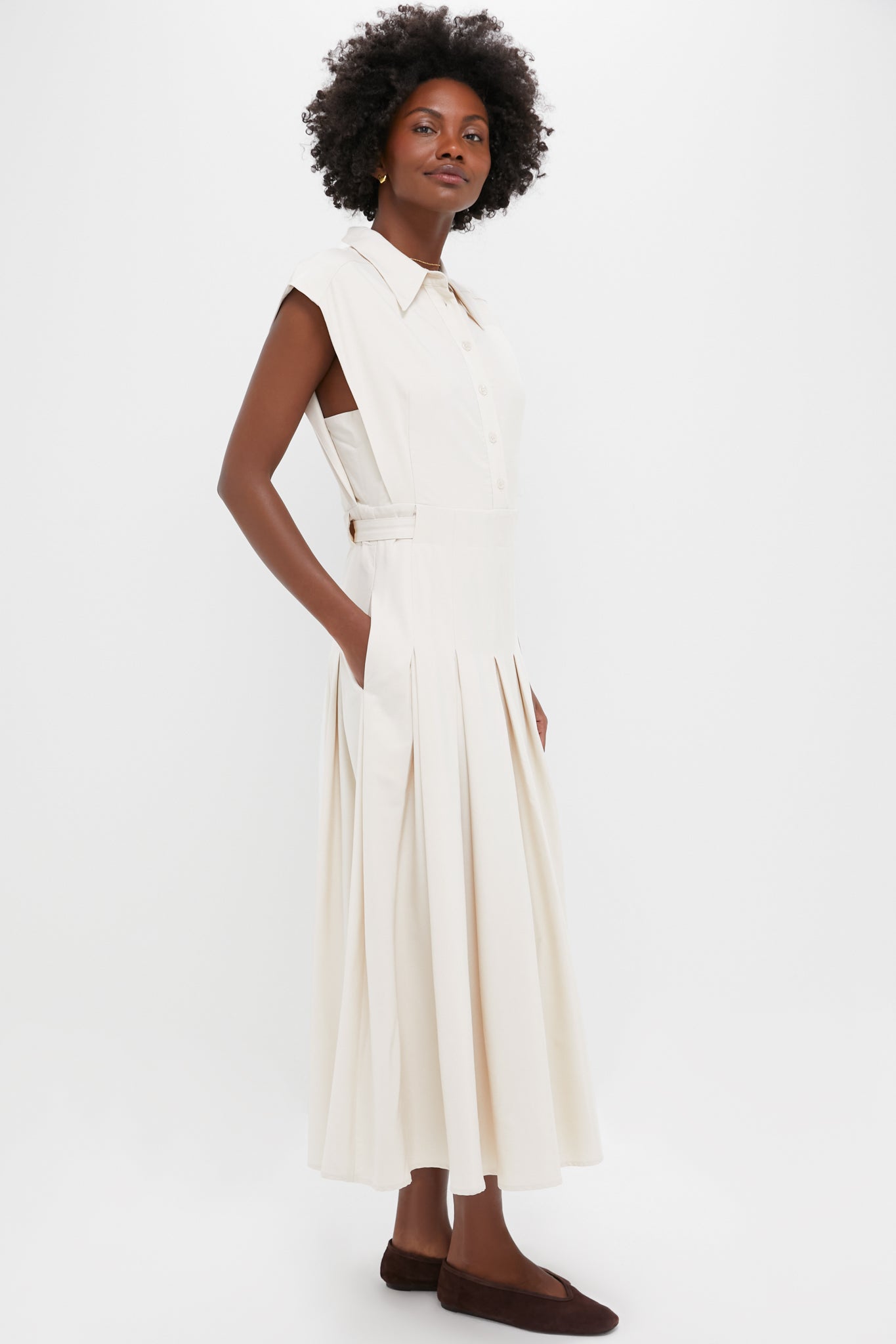 Ecru Quince Midi Shirt Dress-Beilave