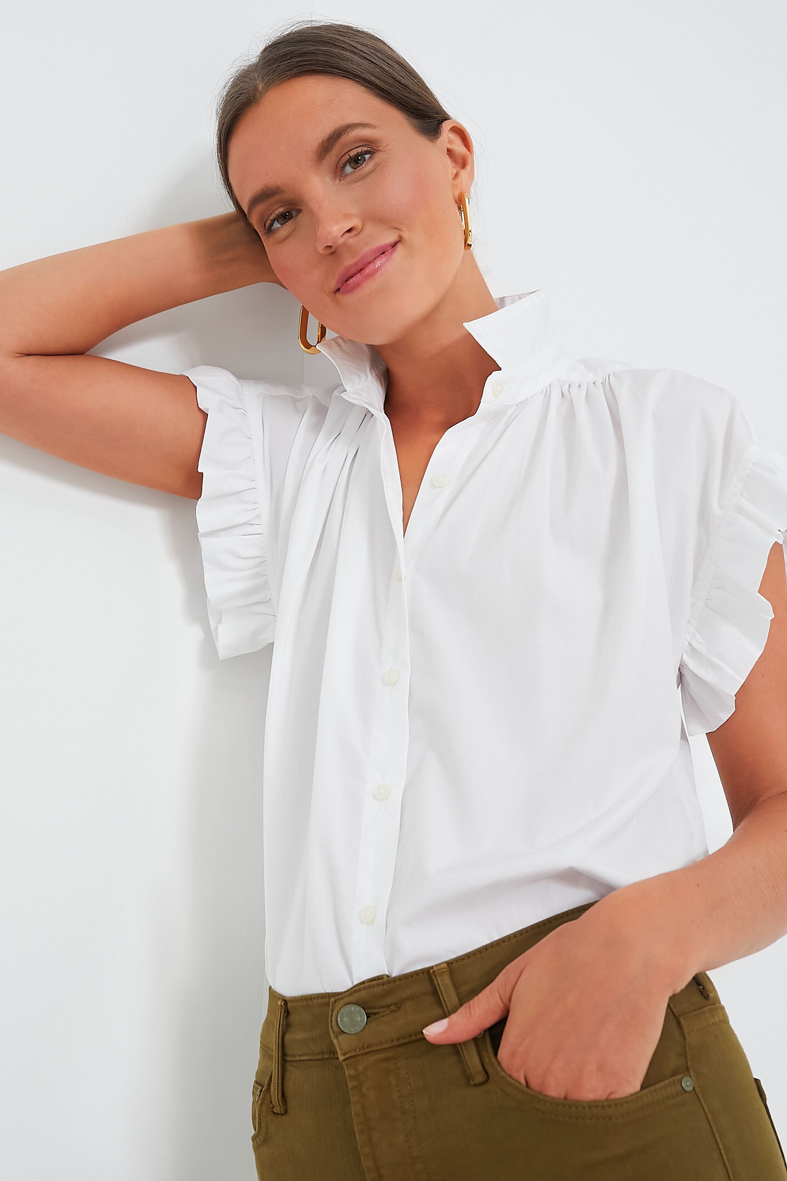 White Marianne B Ruffle Sleeve Shirt-Beilave